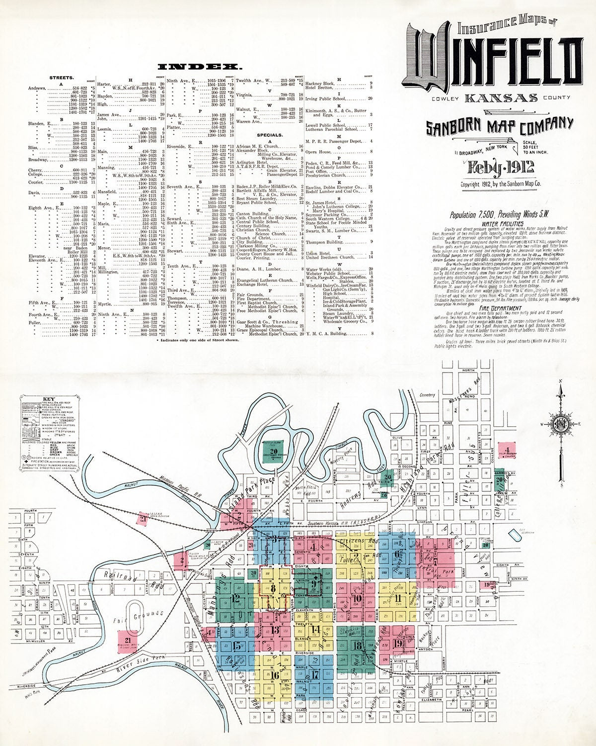 1912 Map of Winfield Cowley County Kansas