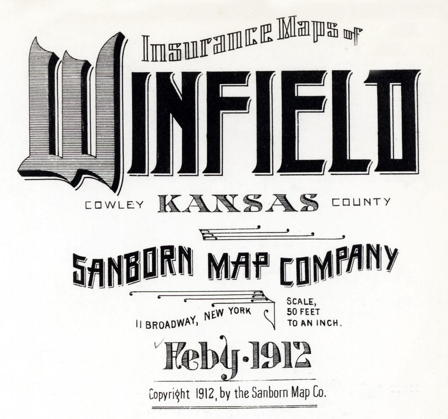 1912 Map of Winfield Cowley County Kansas