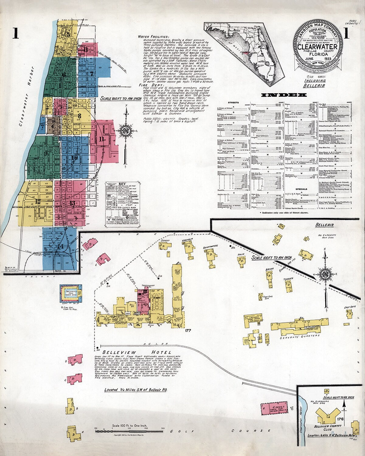 1923 Map of Clearwater Pinellas County Florida