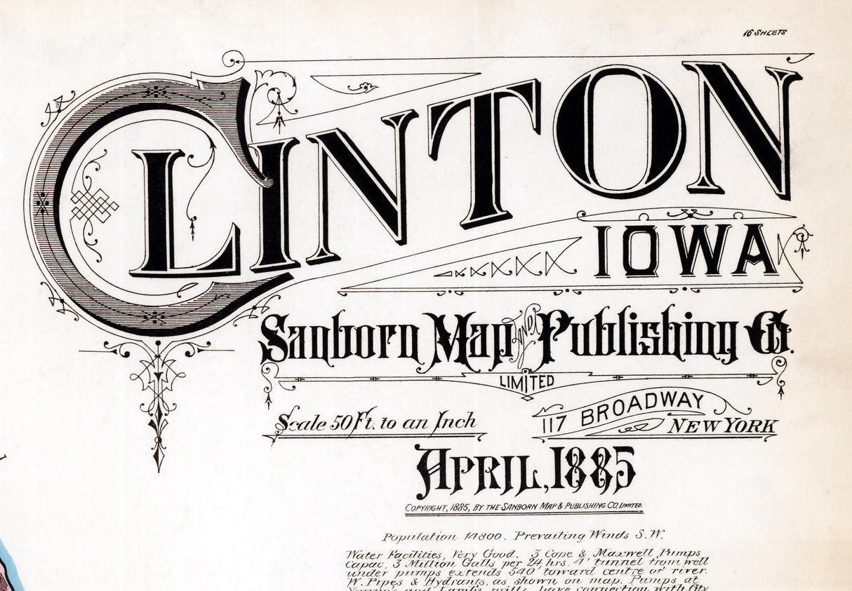 1885 Map of Clinton Clinton County Iowa