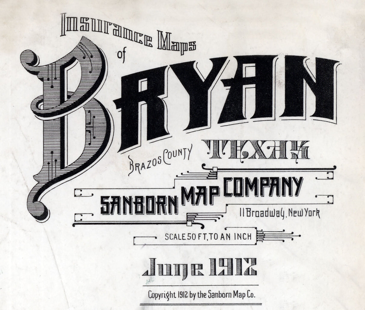 1912 Map of Bryan Brazos County Texas
