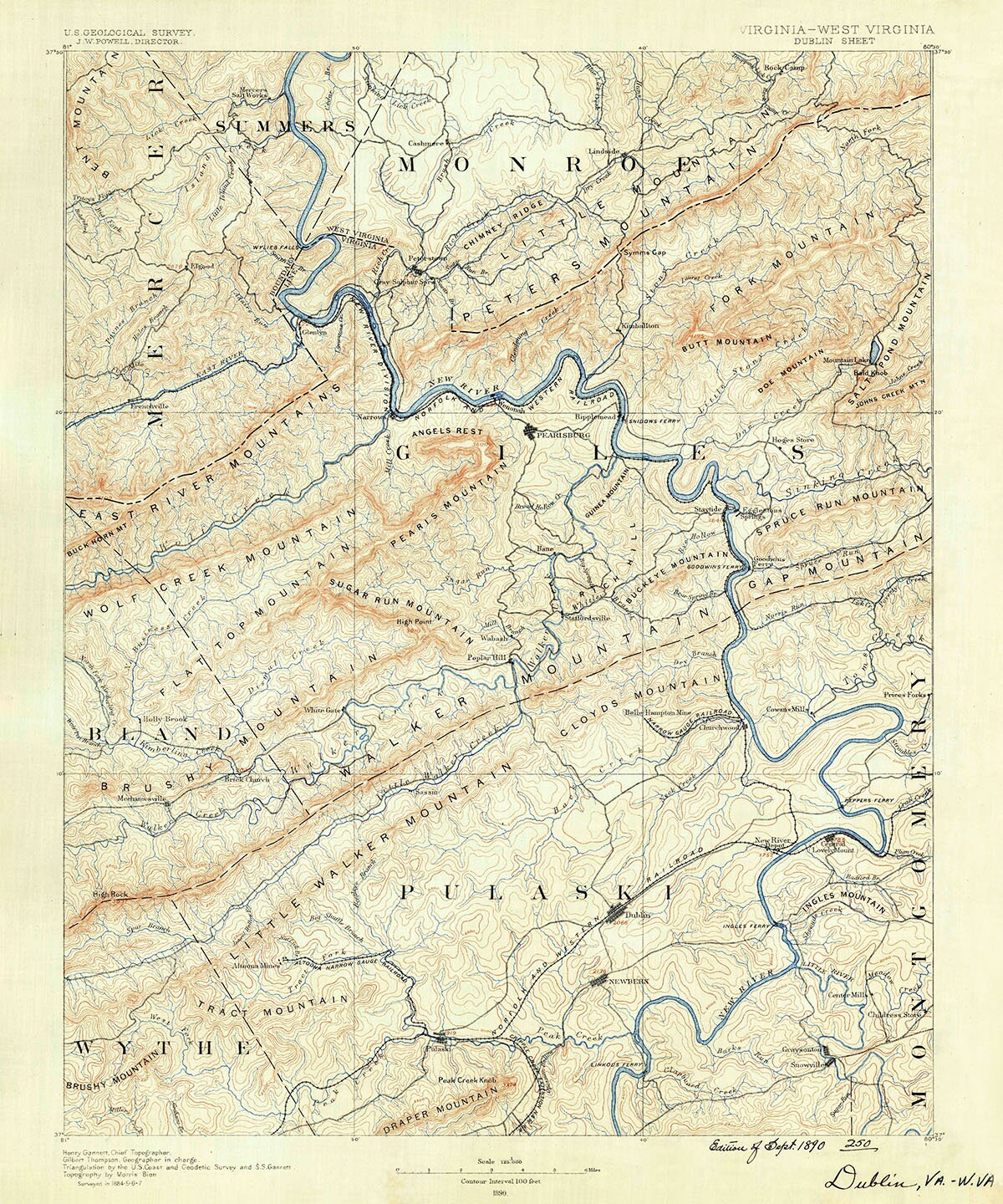 1890 Topo Map of Dublin Virginia Quadrangle