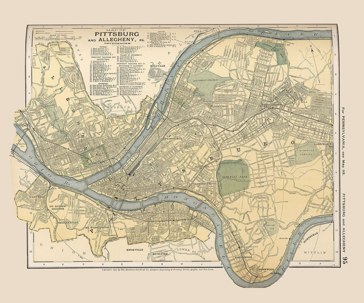 1891 Map of Pittsburgh Pennsylvania