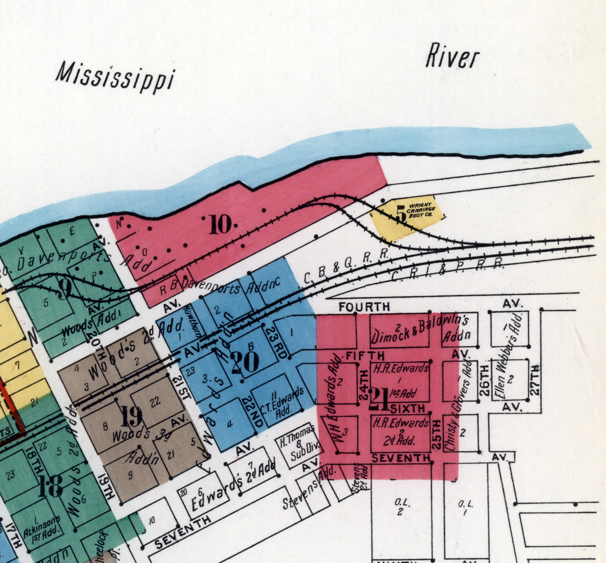 1906 Map of Moline Rock Island County Illinois