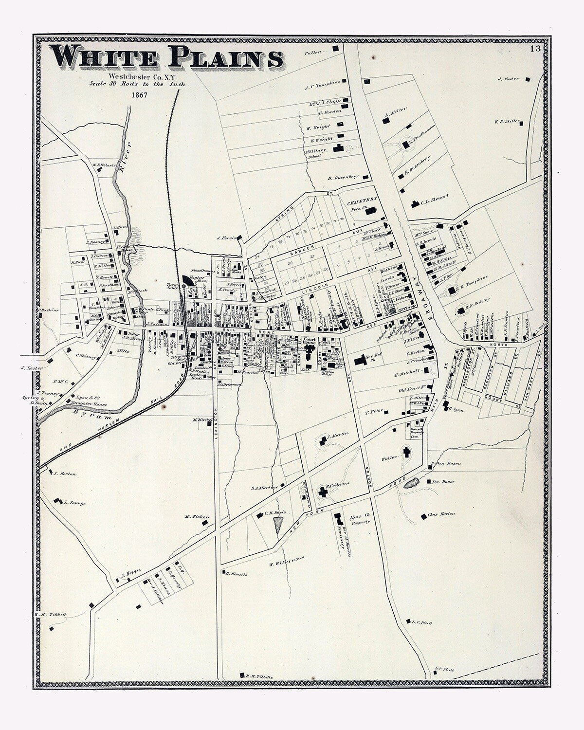 1867 Map of White Plains Westchester County New York