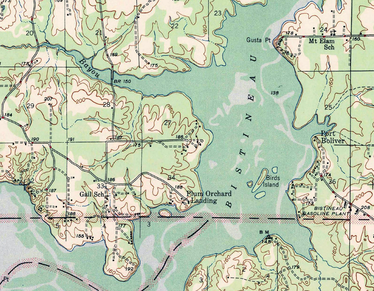 1947 Map of Lake Bistineau Louisiana Bienville Bossier and Webster Parish