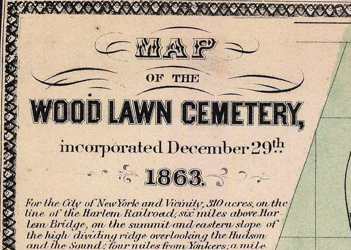 1868 Map of the Wood Lawn Cemetery New York