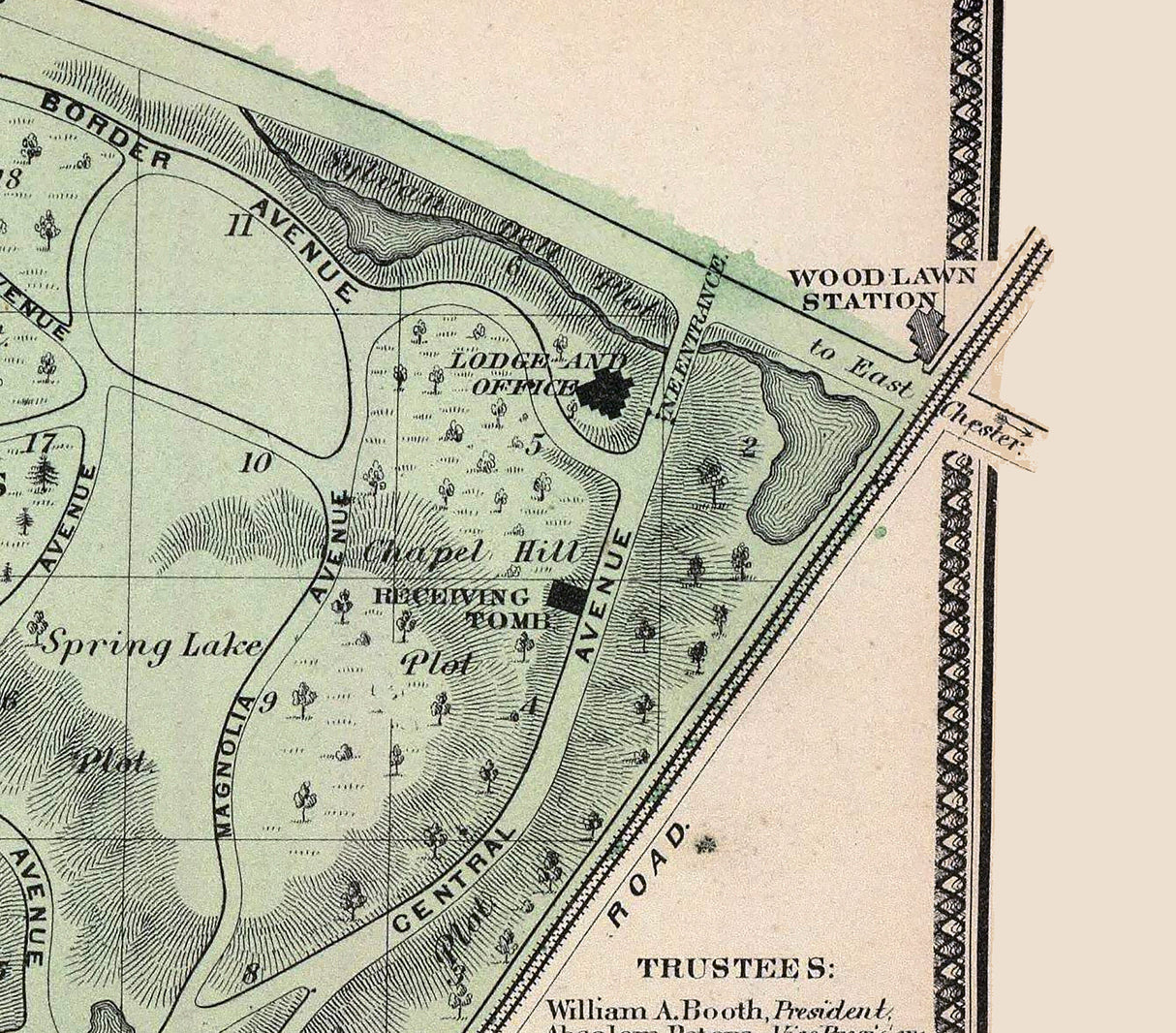 1868 Map of the Wood Lawn Cemetery New York