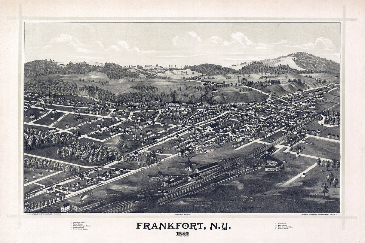1887 Panoramic Map of Frankfort New York