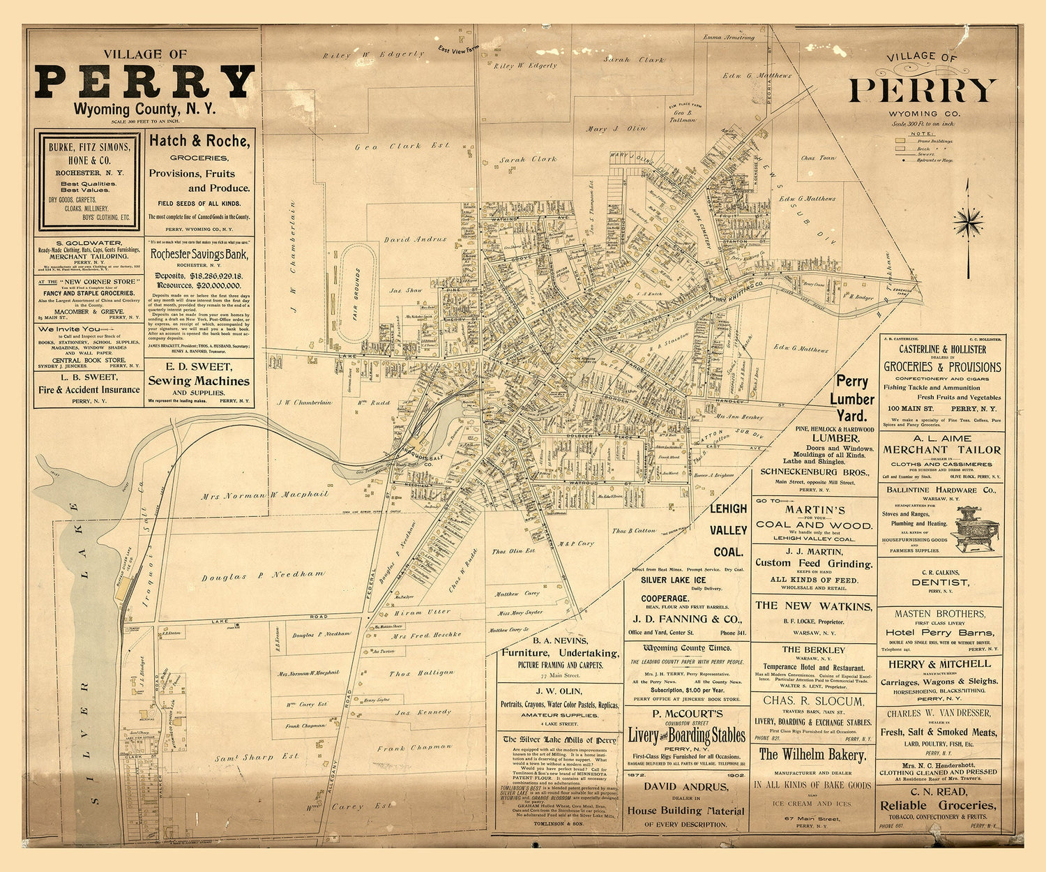 1902 Map of Perry Wyoming County New York