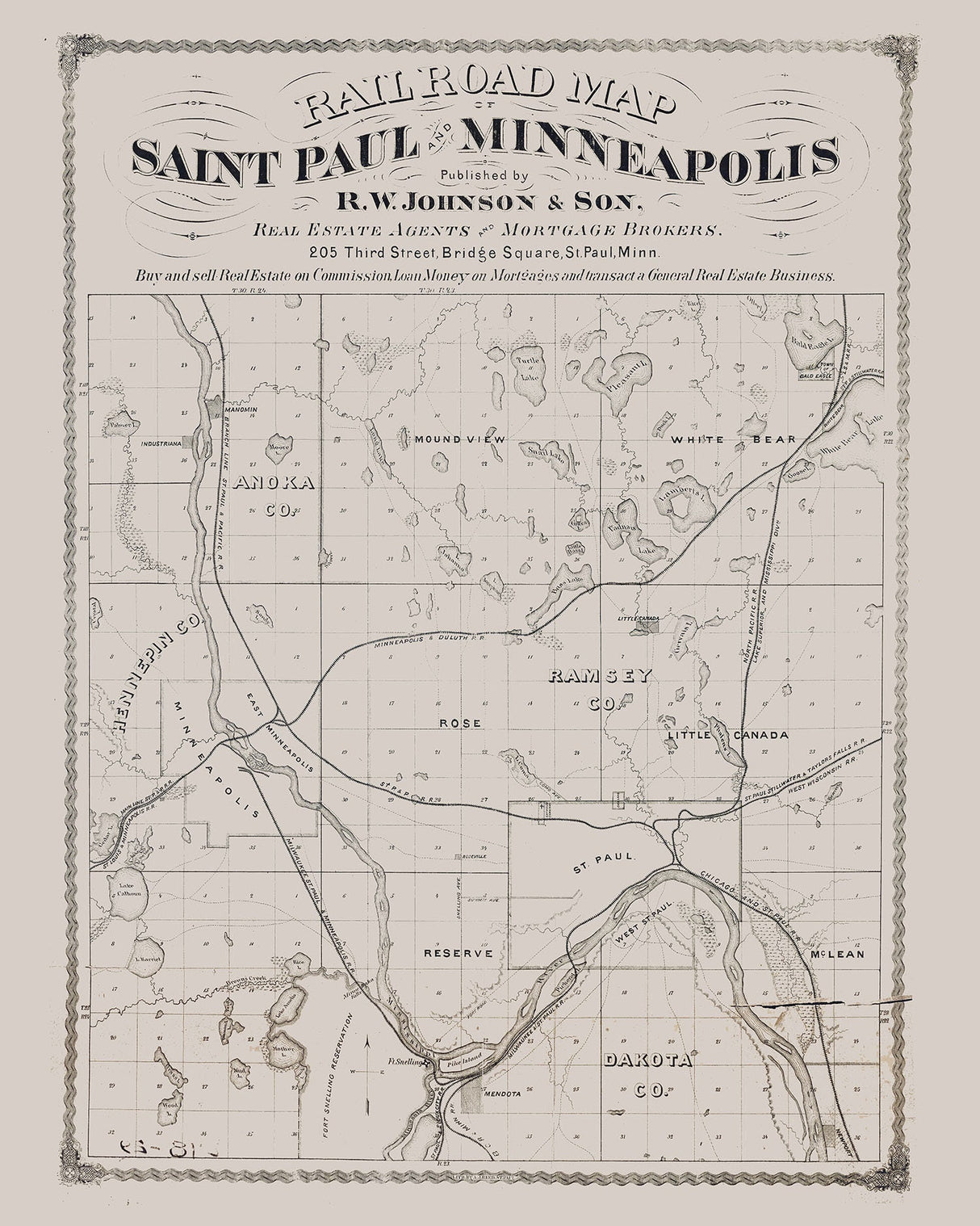 1875 Railroad Map of Saint Paul and Minneapolis
