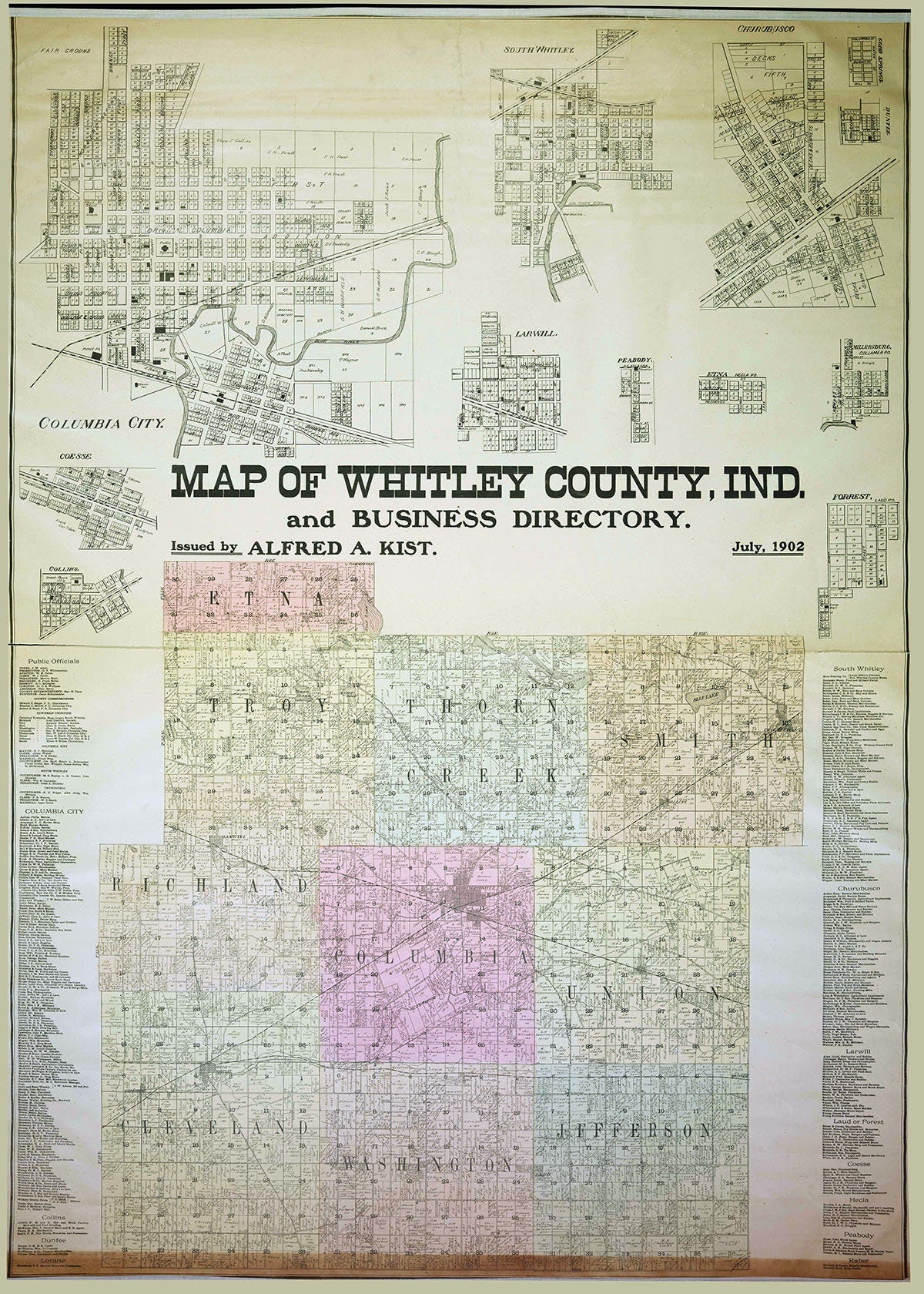 1902 Map of Whitley County Indiana