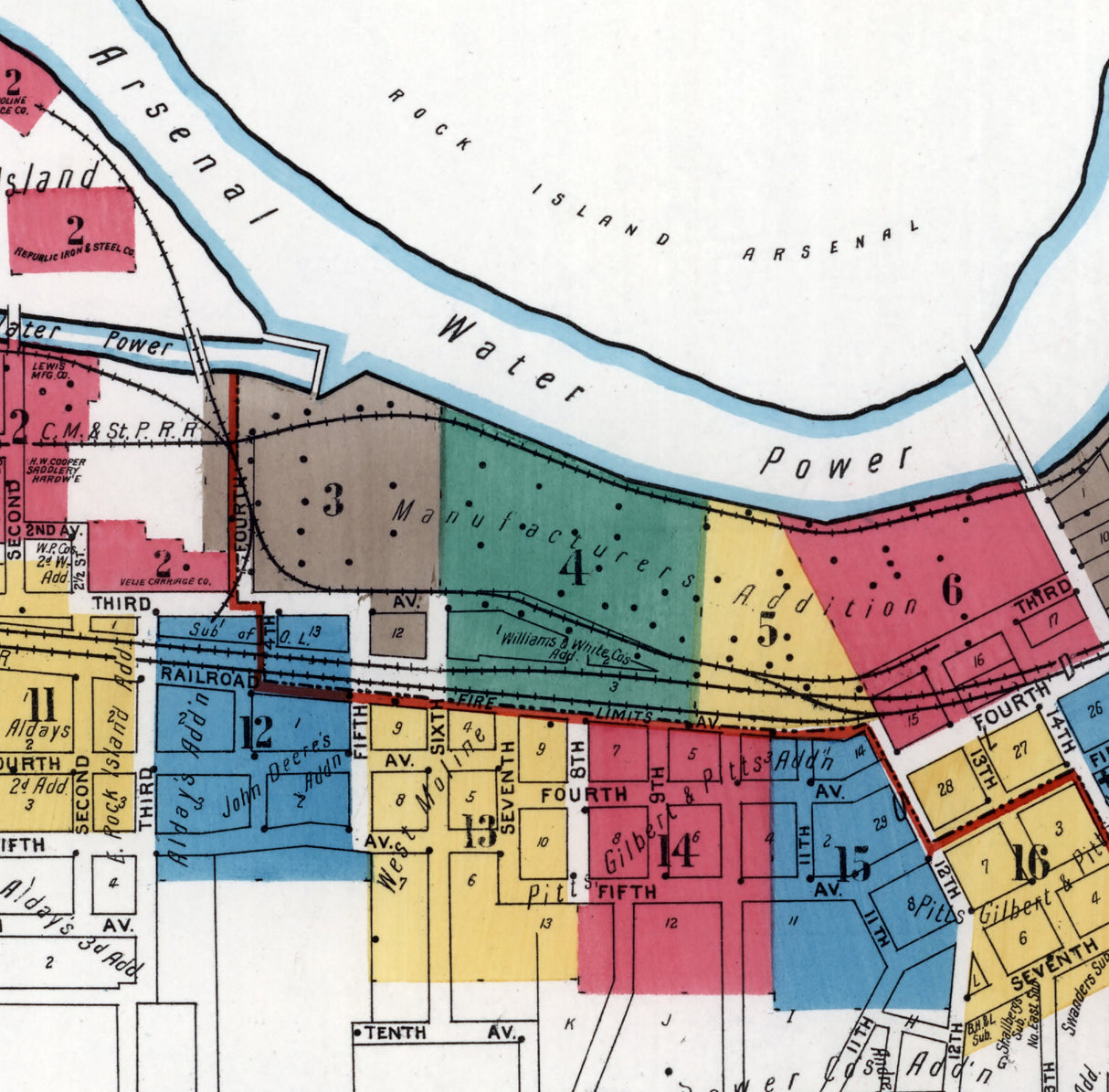 1906 Map of Moline Rock Island County Illinois