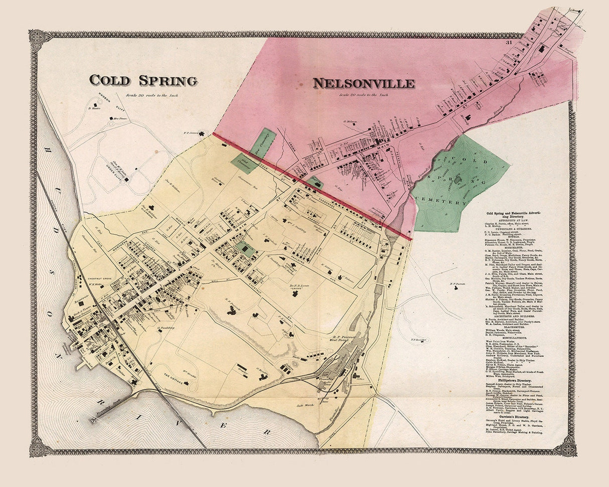 1867 Map of Cold Spring and Nelsonville Westchester County New York