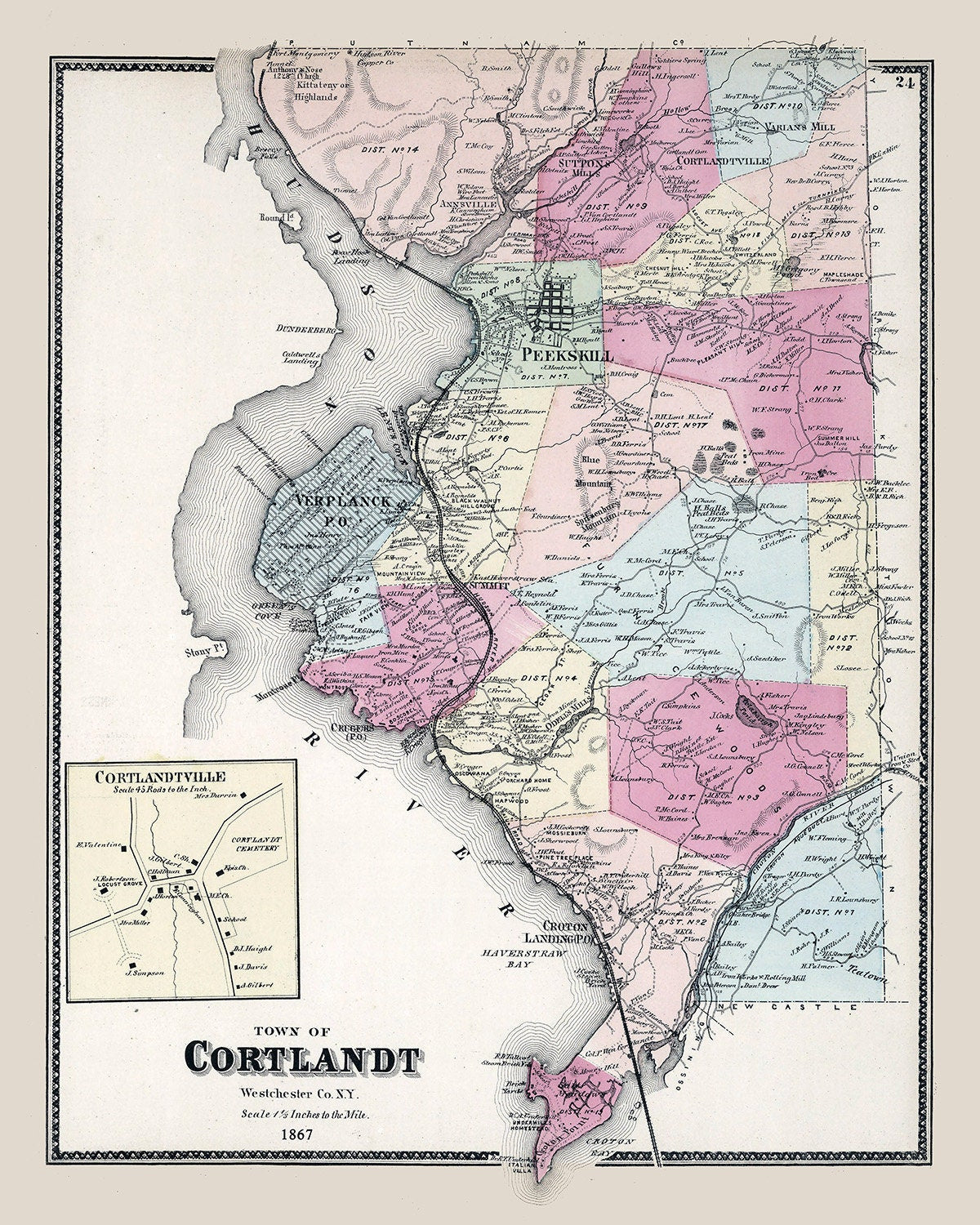 1867 Map of Cortlandt Westchester County New York