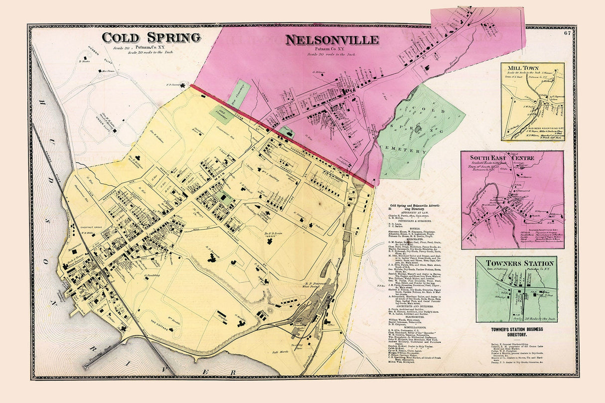 1868 Map of Cold Spring Nelsonville Putnam County New York