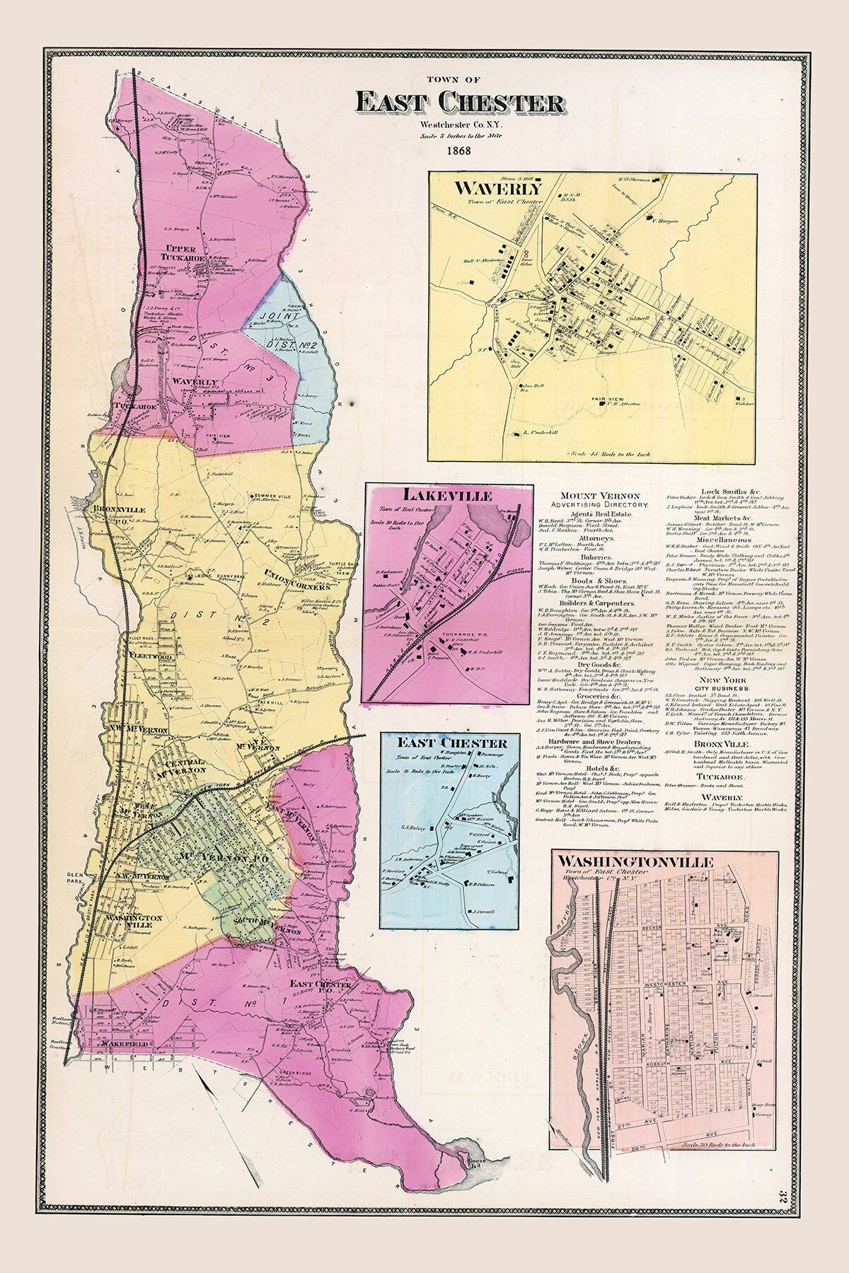 1868 Map of East Chester Westchester County New York