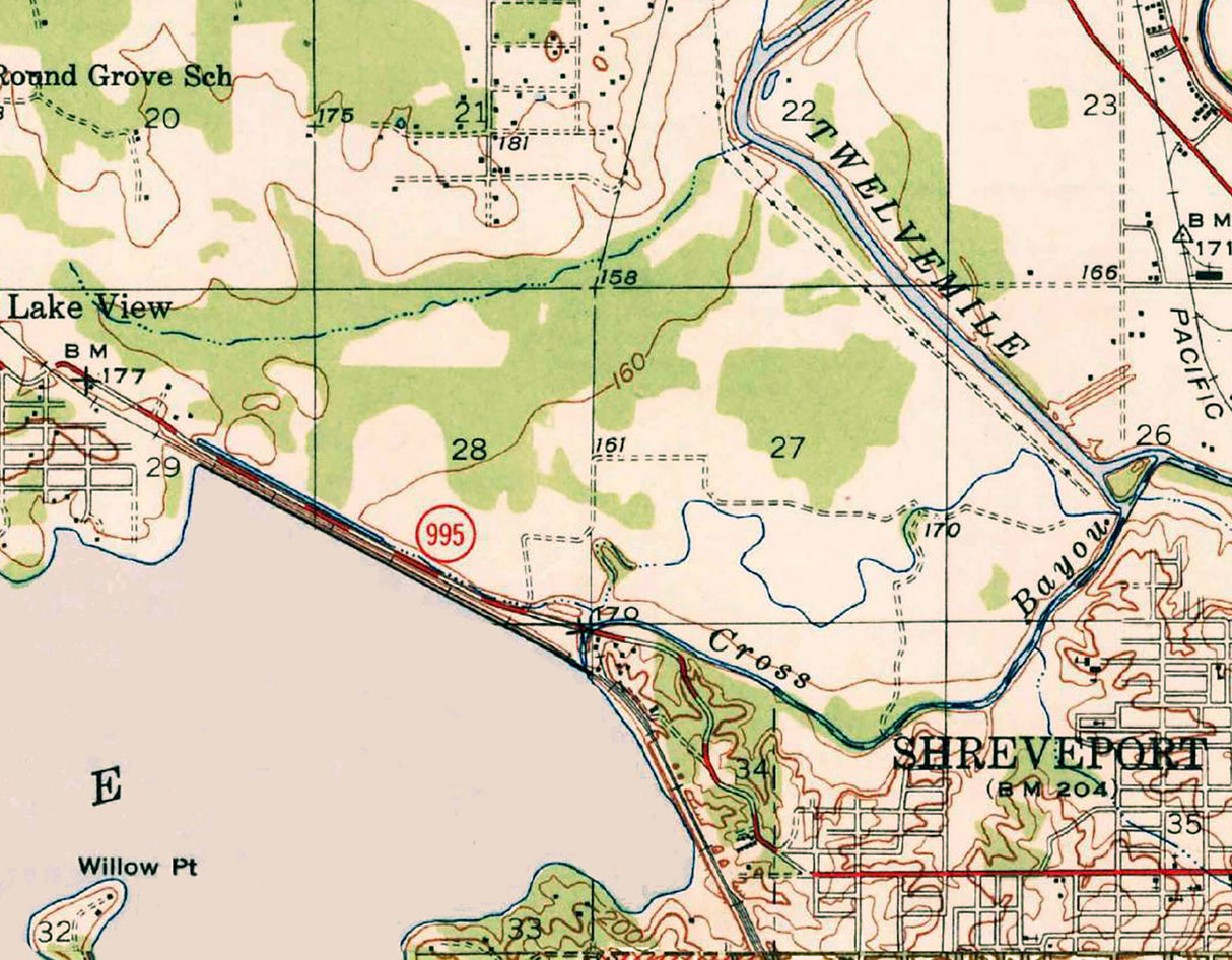 1945 Map of Cross Lake Caddo Parish Louisiana