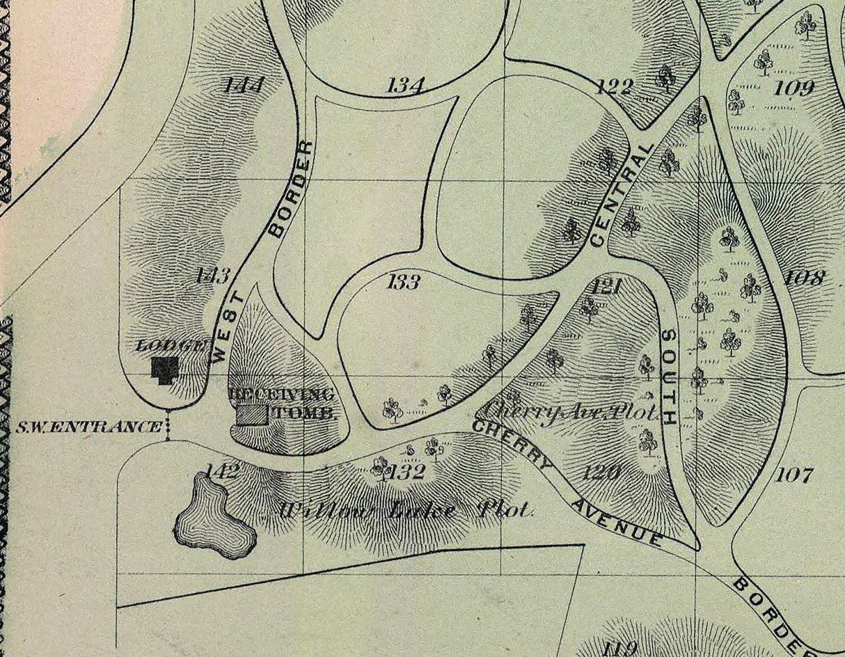 1868 Map of the Wood Lawn Cemetery New York