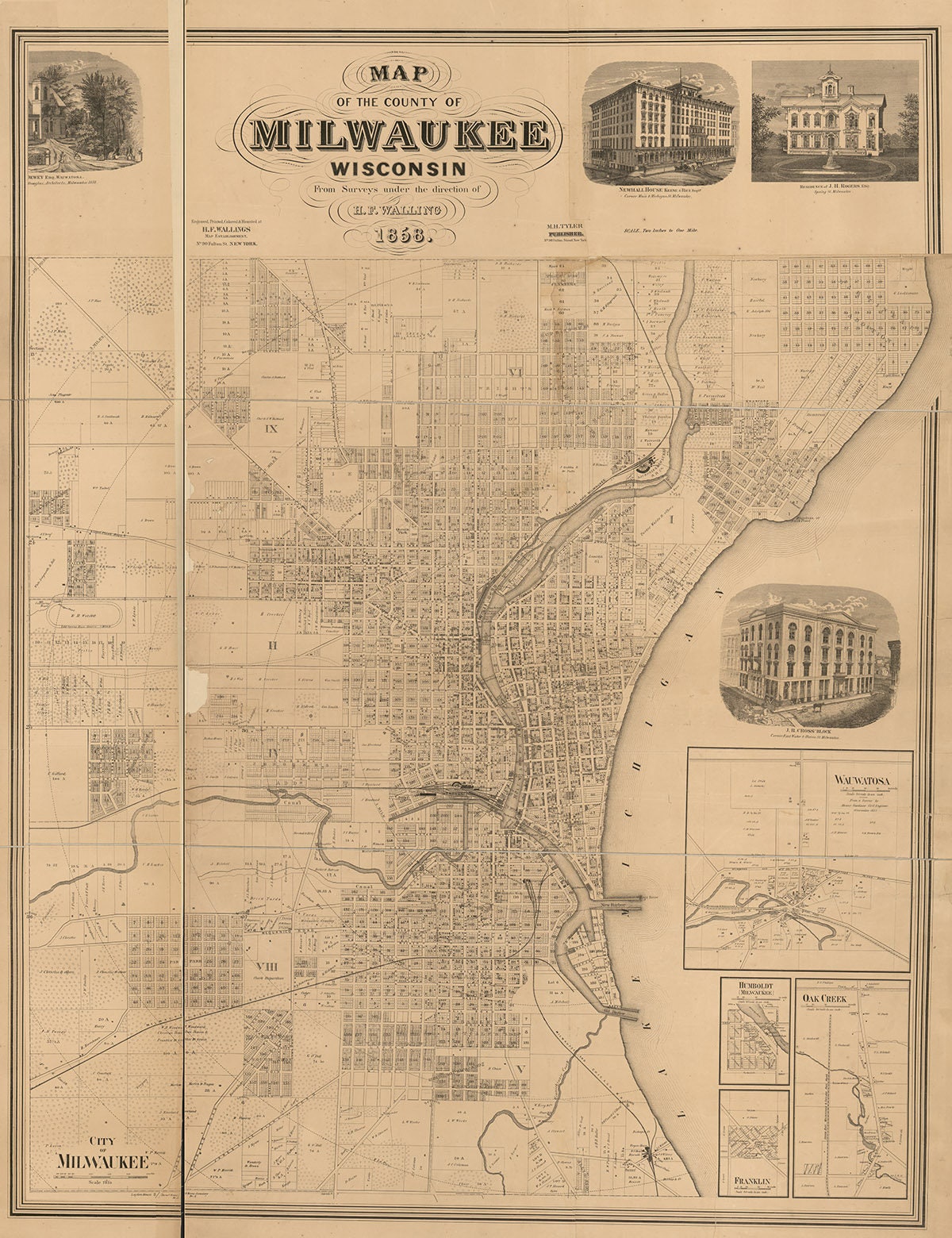 1858 Map of Milwaukee Wisconsin
