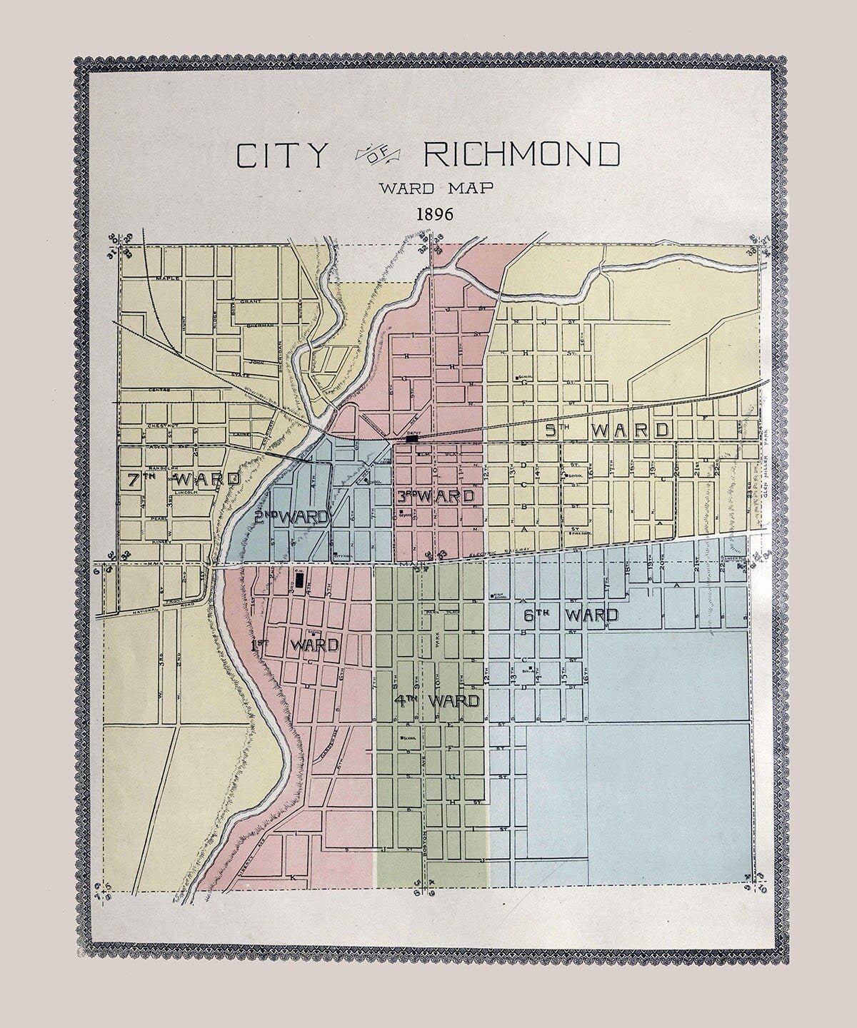 1896 Map of Richmond Wayne County Indiana