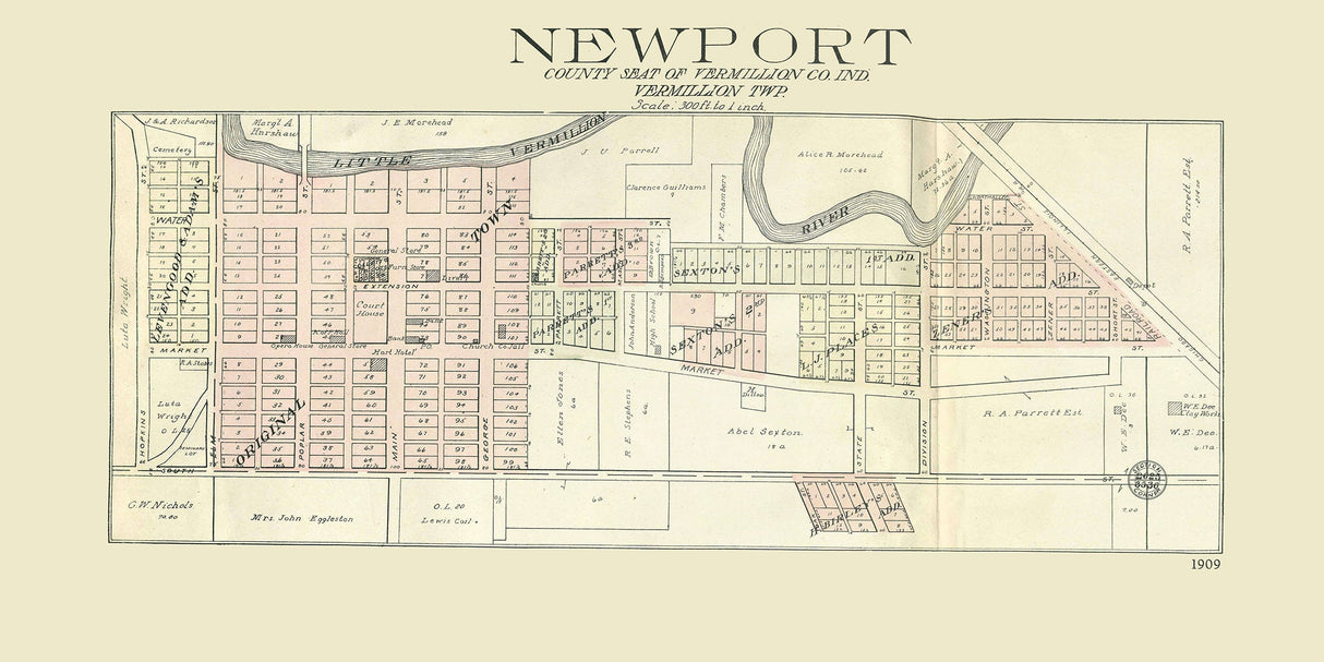 1909 Map of Newport Vermillion County Indiana