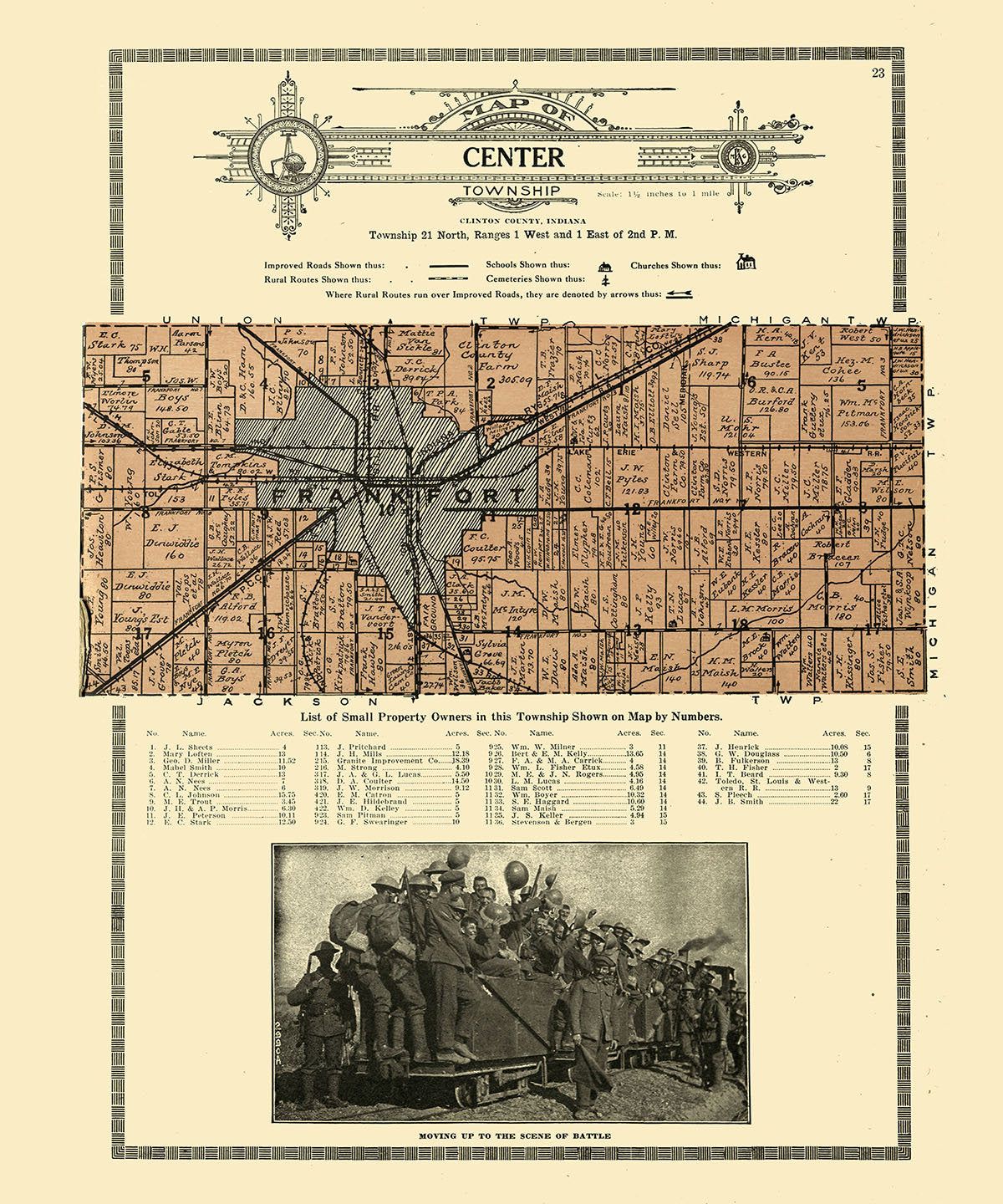 1919 Map of Center Township Clinton County Indiana Frankfort