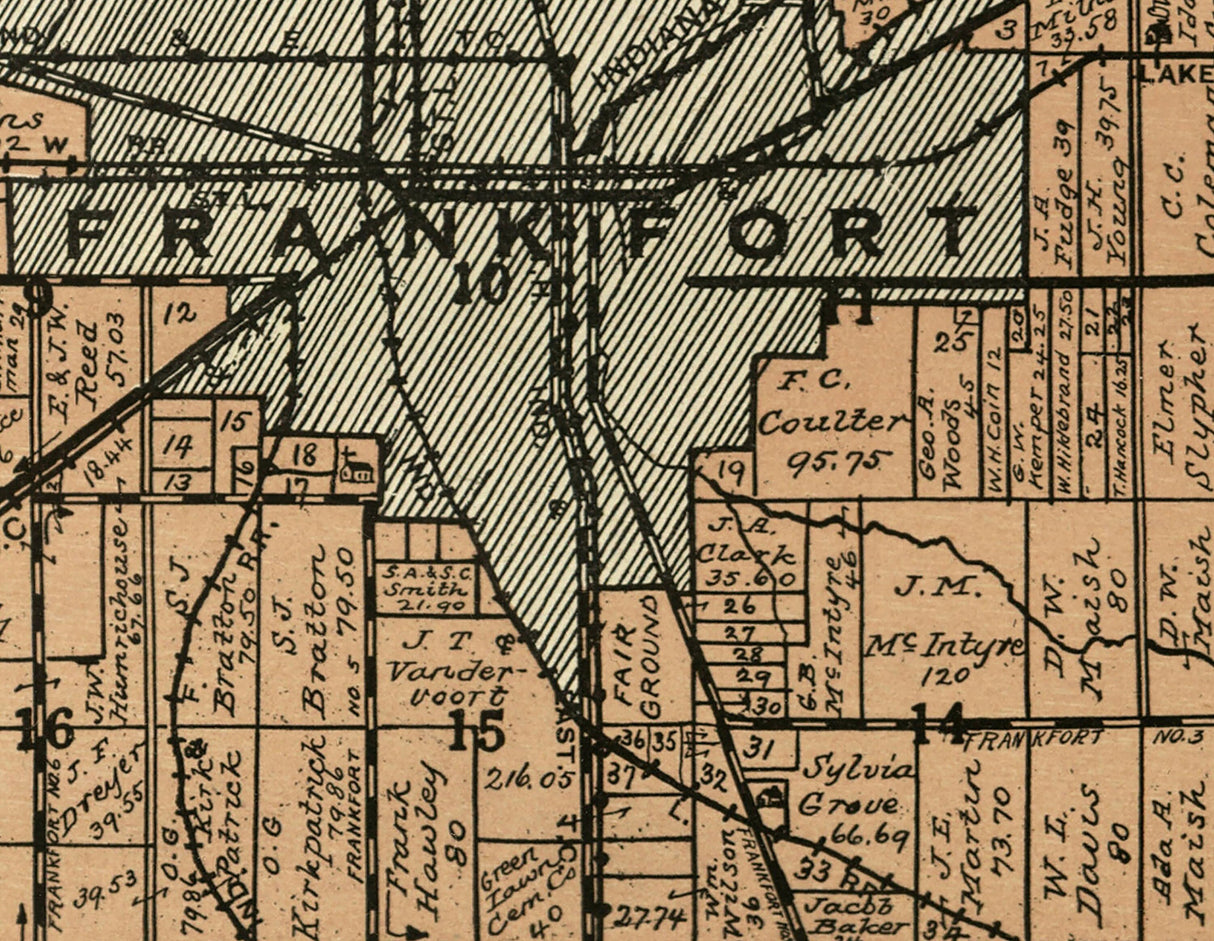 1919 Map of Center Township Clinton County Indiana Frankfort