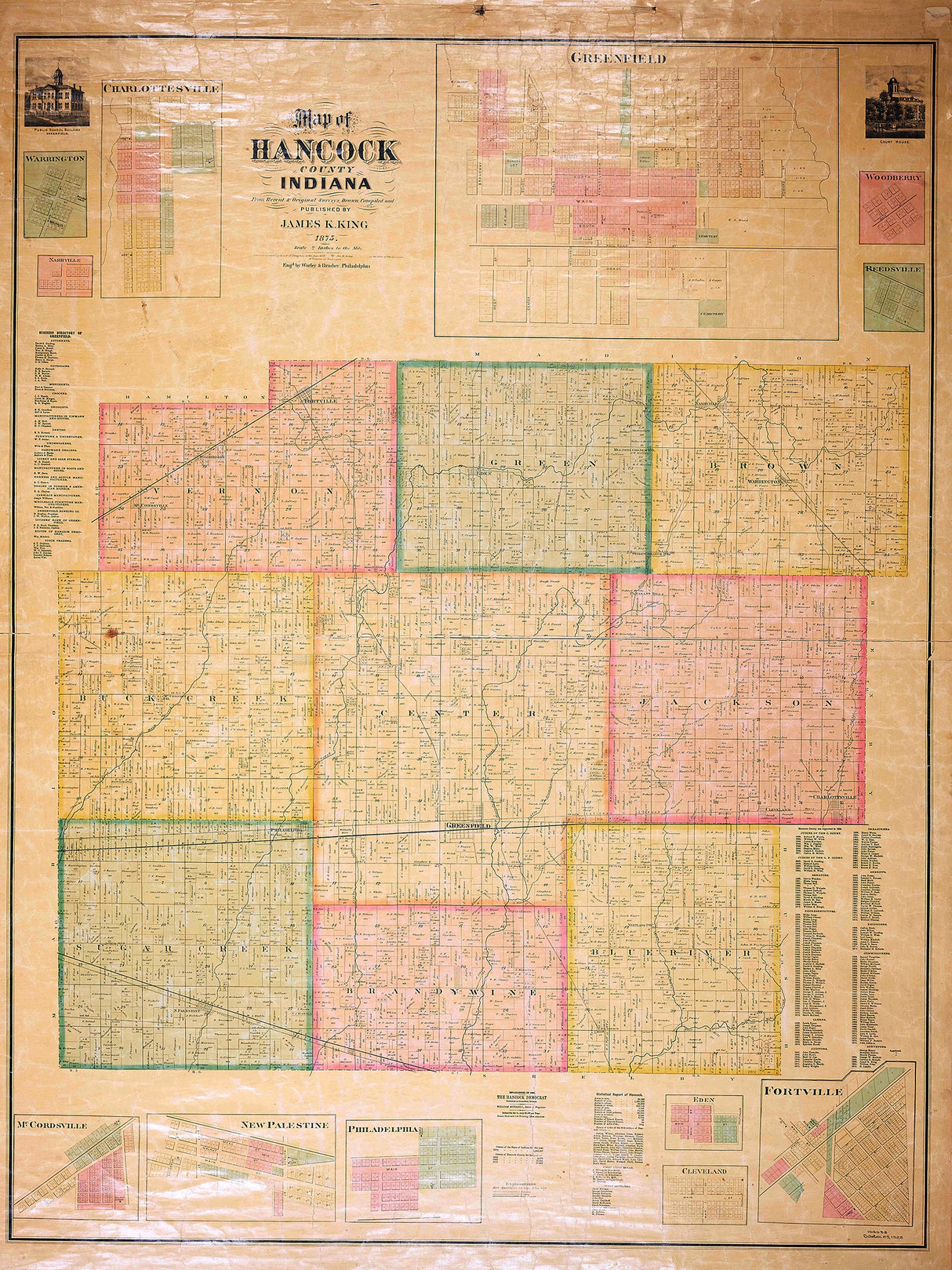 1875 Farm Line Map of Hancock County Indiana