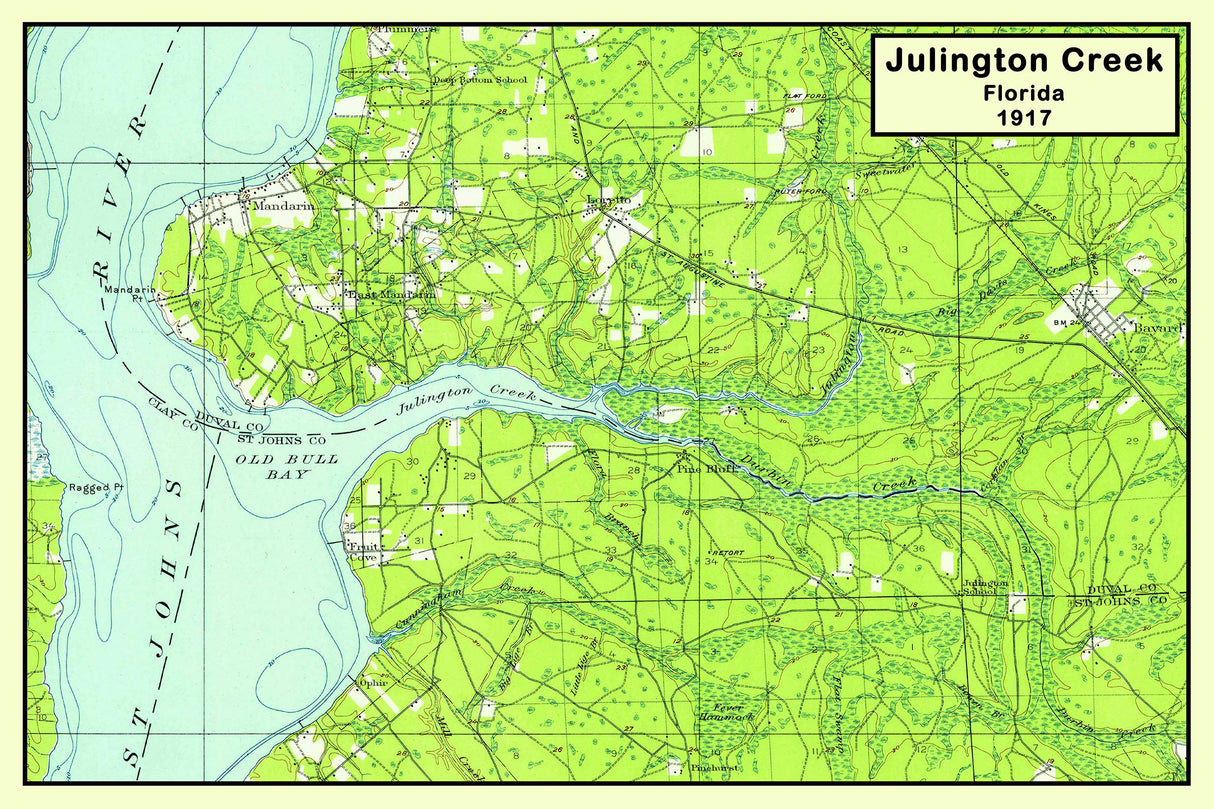 1917 Map of Julington Creek Florida Mandarin Fruit Cove