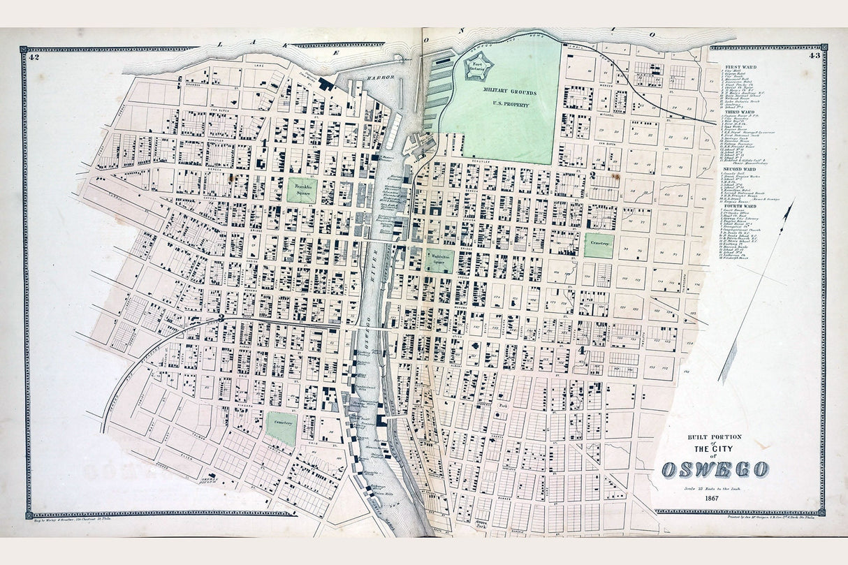 1867 Map of Central Oswego Oswego County New York