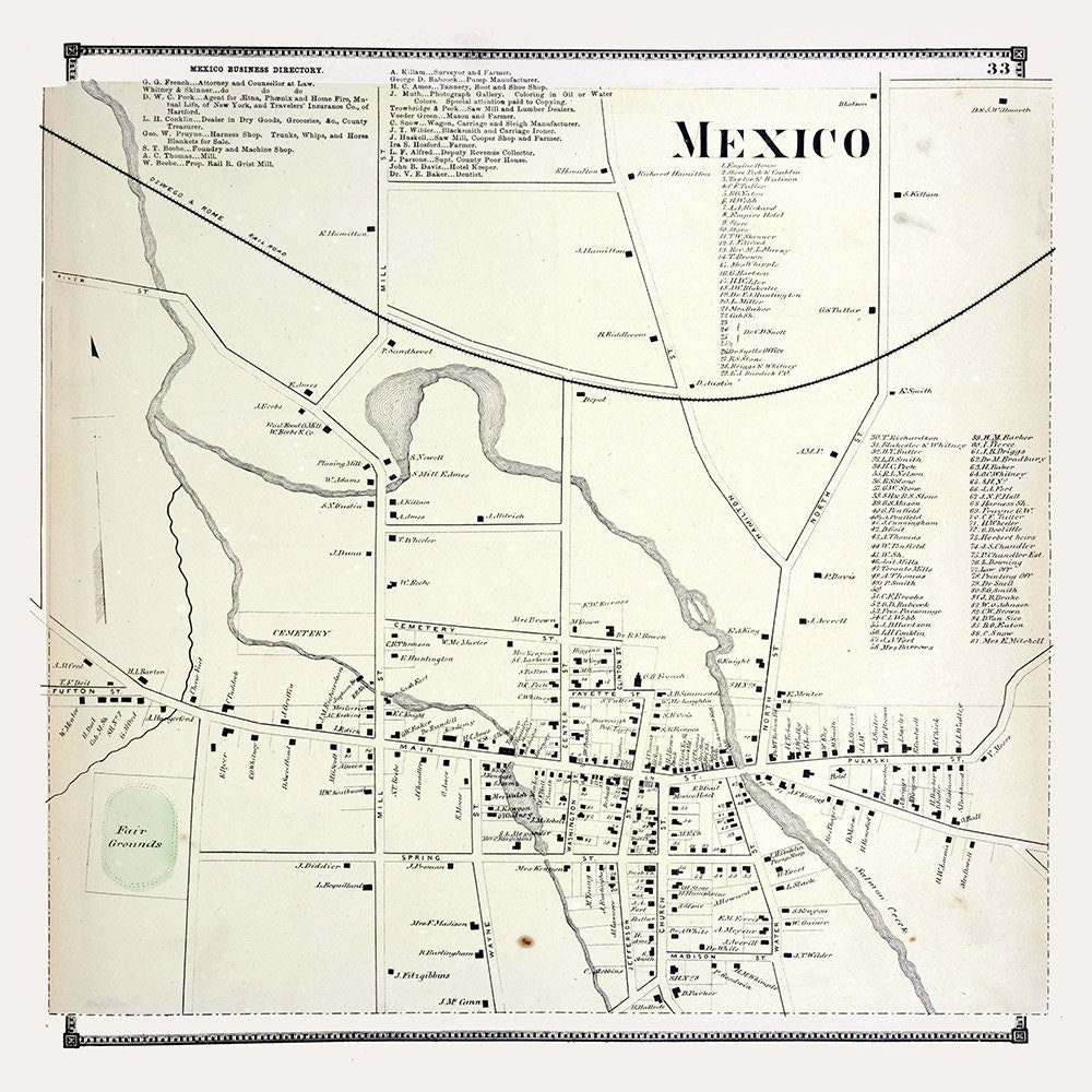 1867 Map of Mexico Oswego County New York