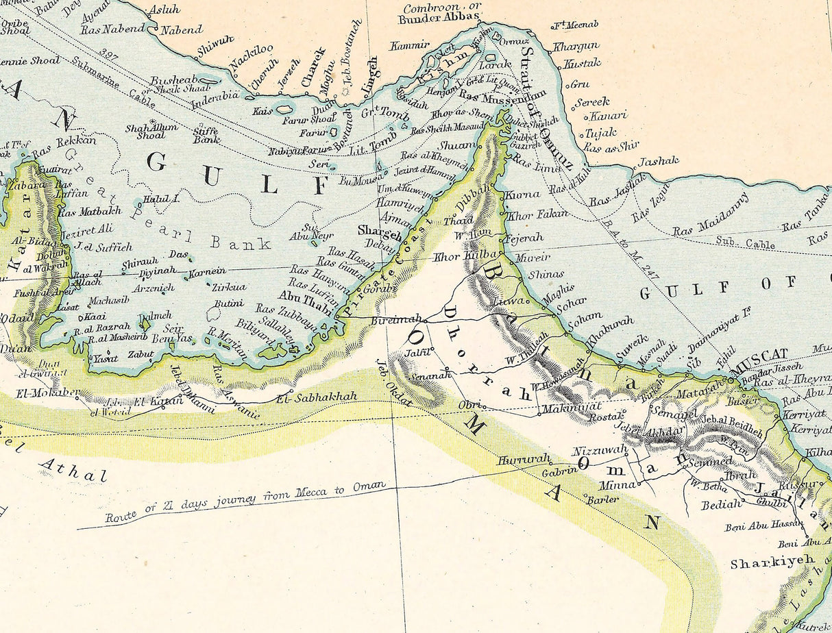 1910 Map of Arabia and the Red Sea Persian Gulf