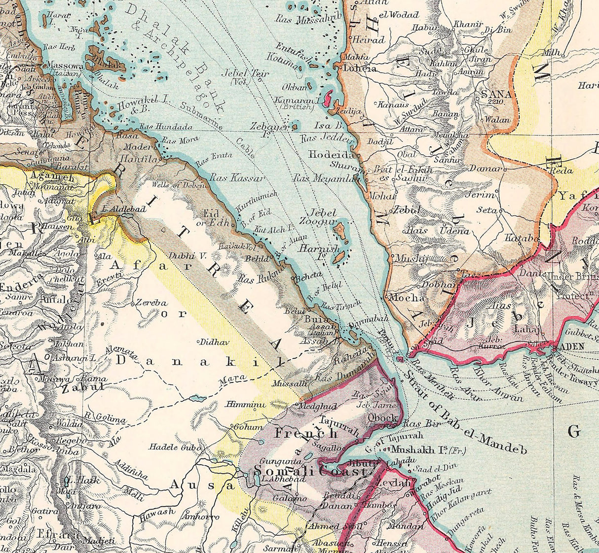 1910 Map of Arabia and the Red Sea Persian Gulf