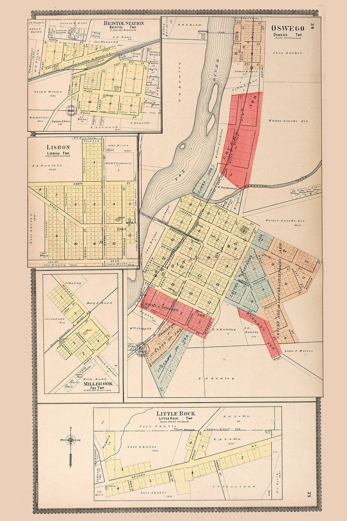 1903 Map of Oswego Kendall County Illinois