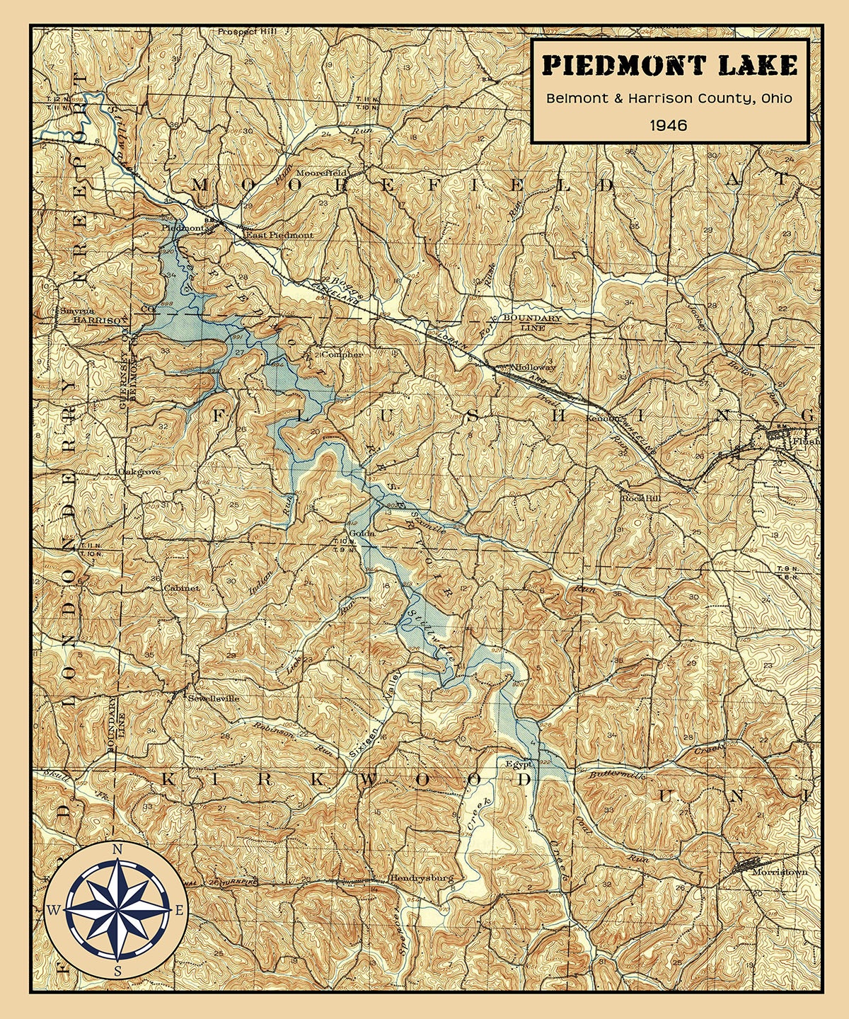 1946 Map of Piedmont Lake Ohio