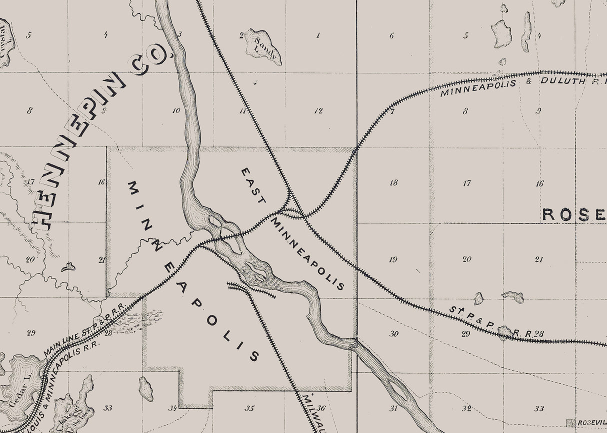 1875 Railroad Map of Saint Paul and Minneapolis