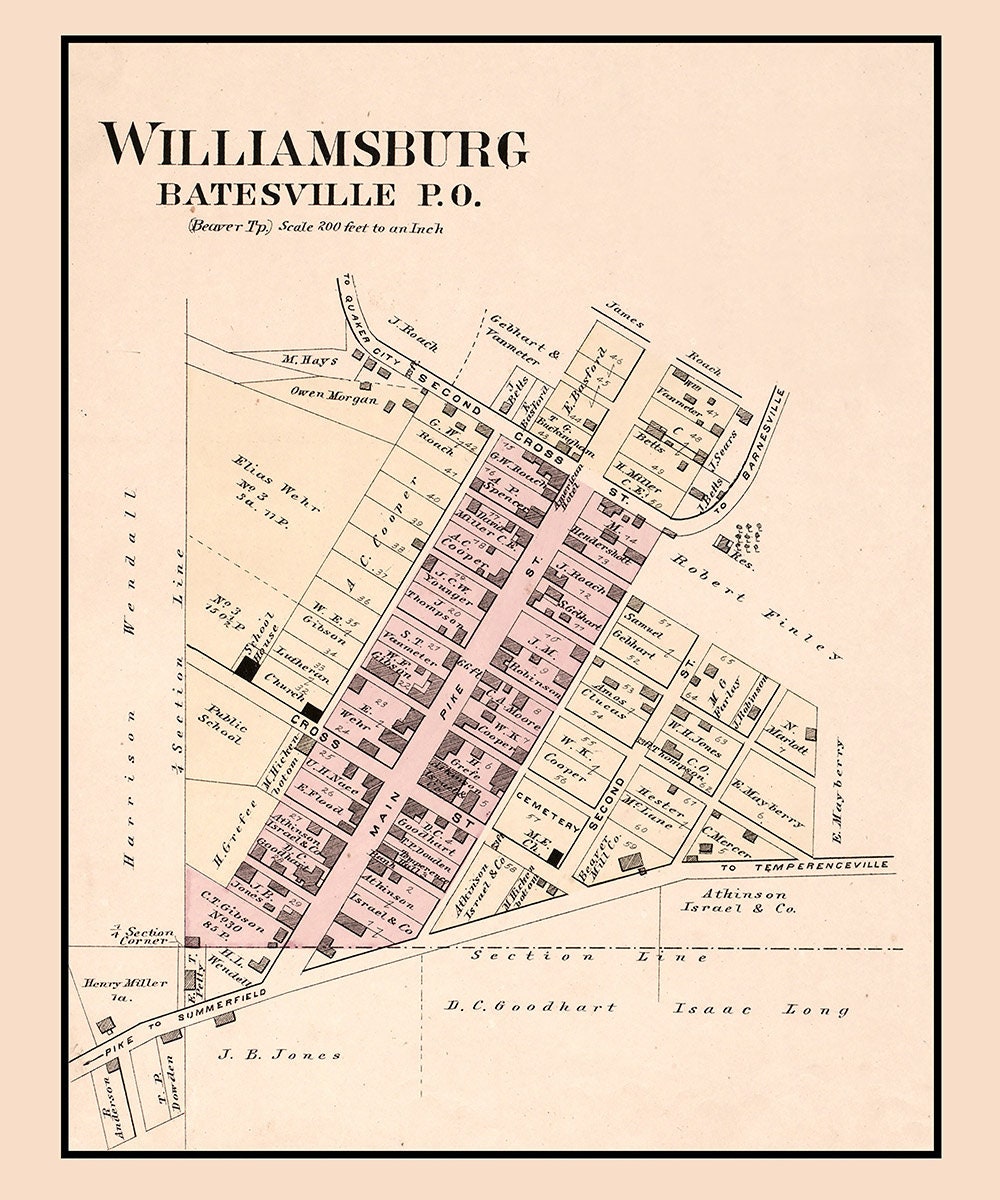 1876 Map of Williamsburg Noble County Ohio