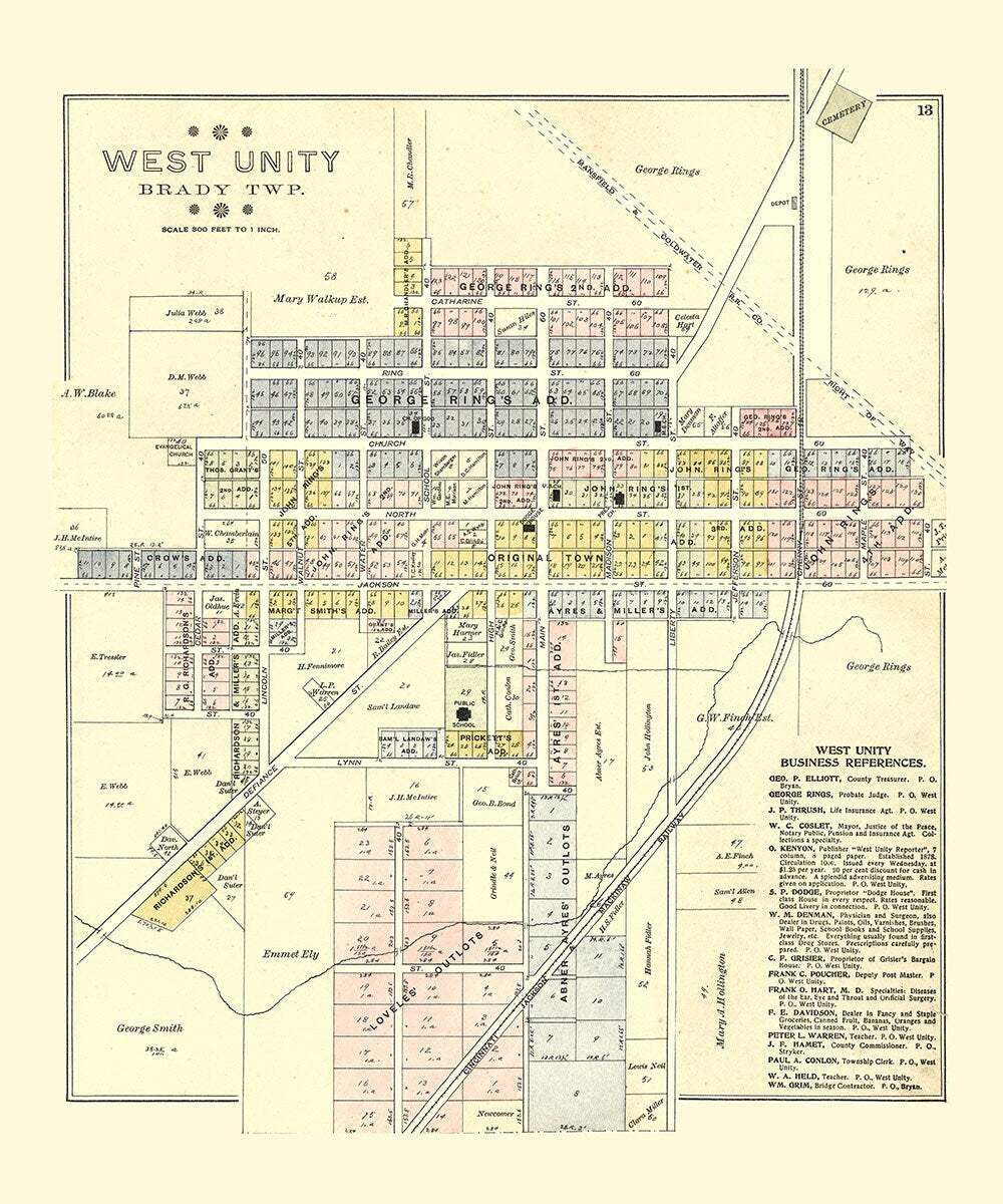 1894 Map of West Unity Williams County Ohio