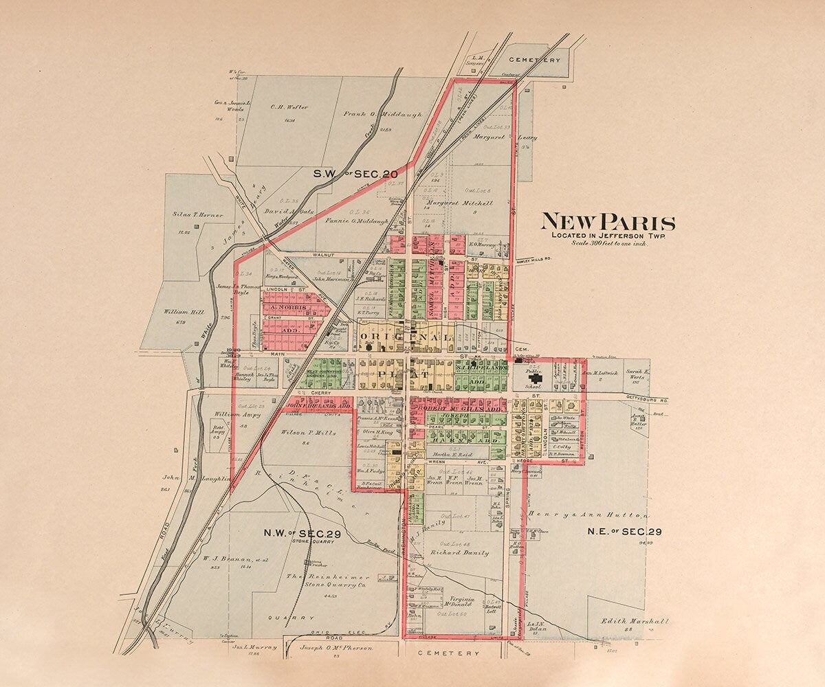 1912 Map of New Paris Preble County Ohio