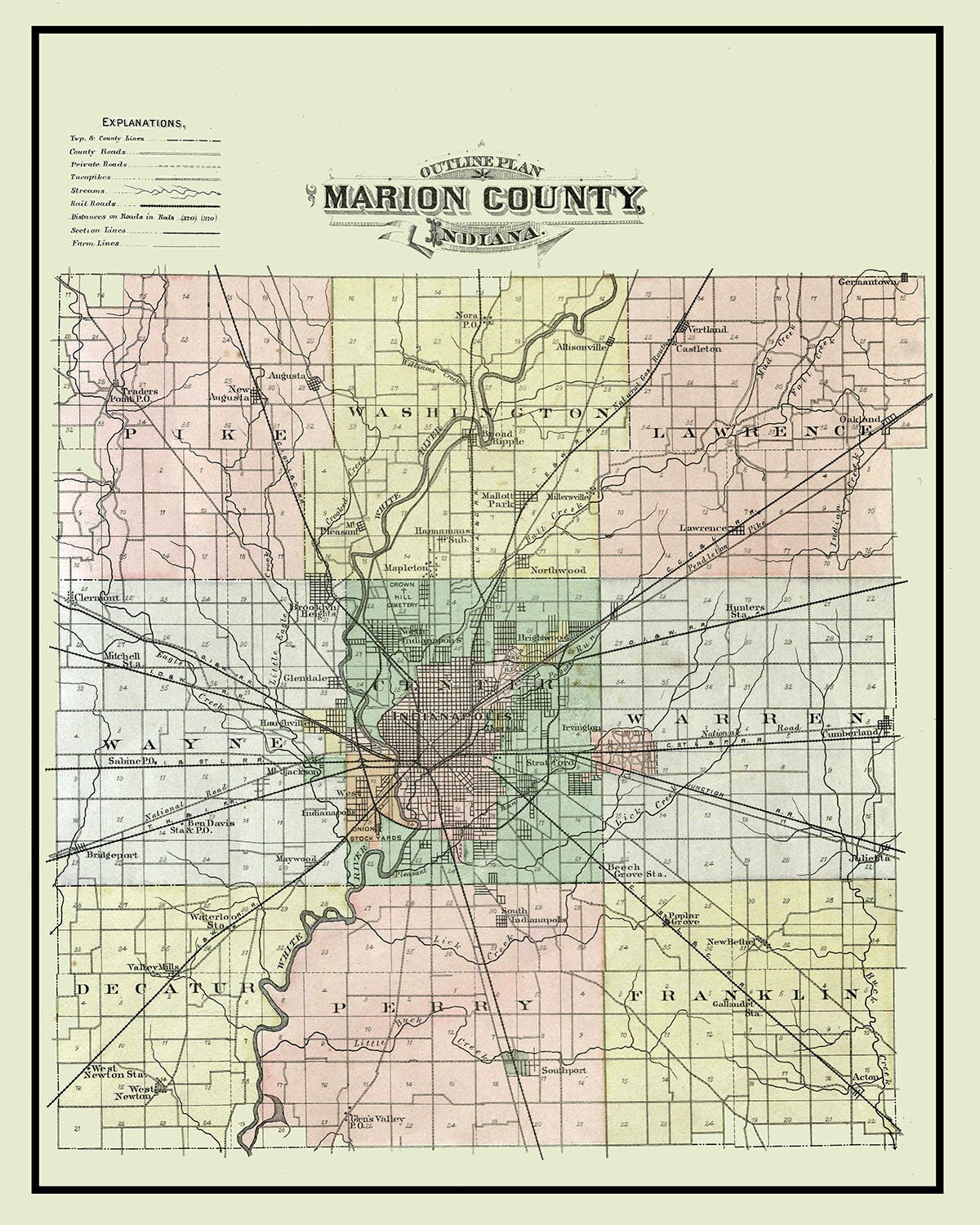 1889 Map Of Marion County Indiana Surveyor Il Opt9 