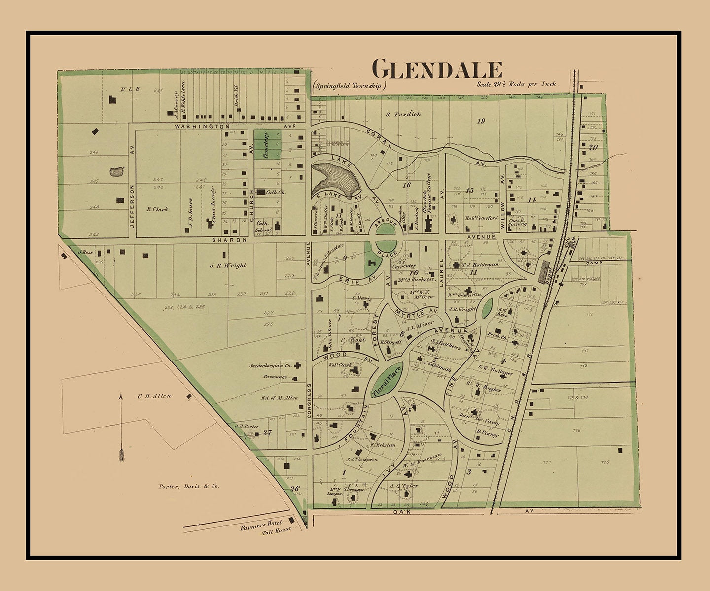 1869 Map of Glendale Hamilton County Ohio