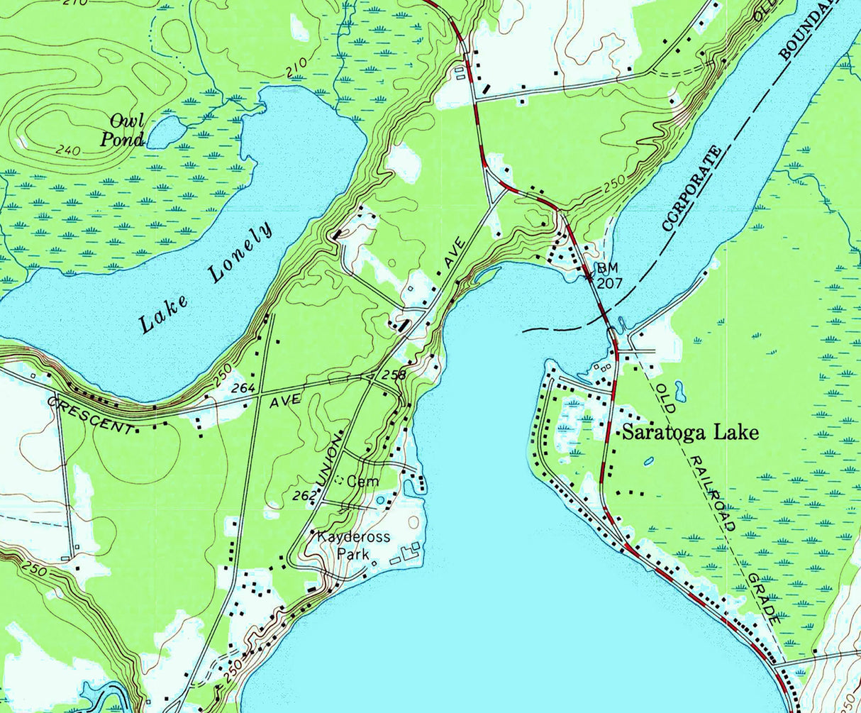 1970 Map of Saratoga Lake New York