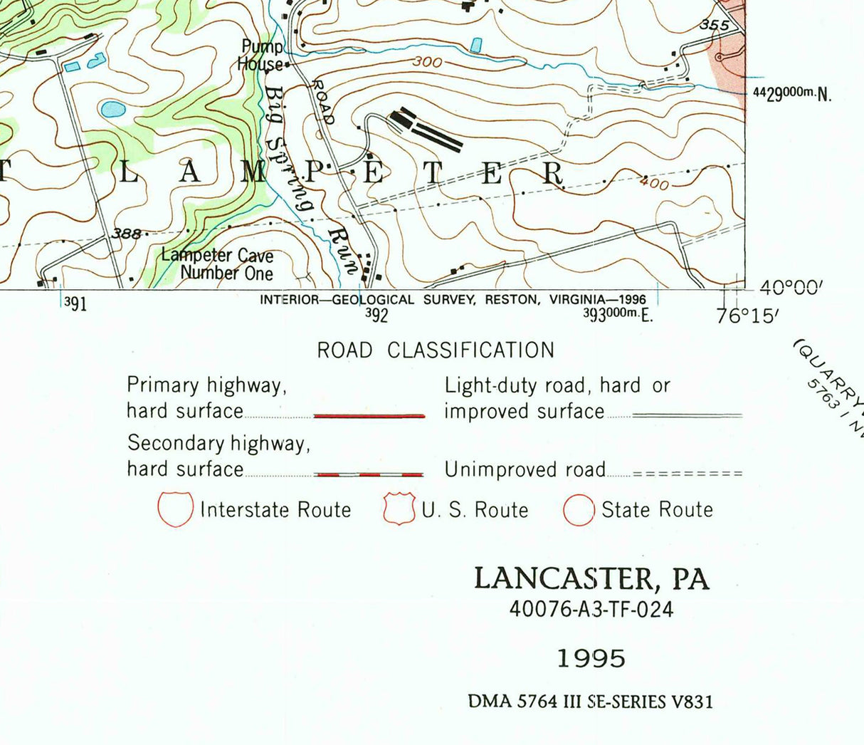 1995 Topo Map of Lancaster Pennsylvania