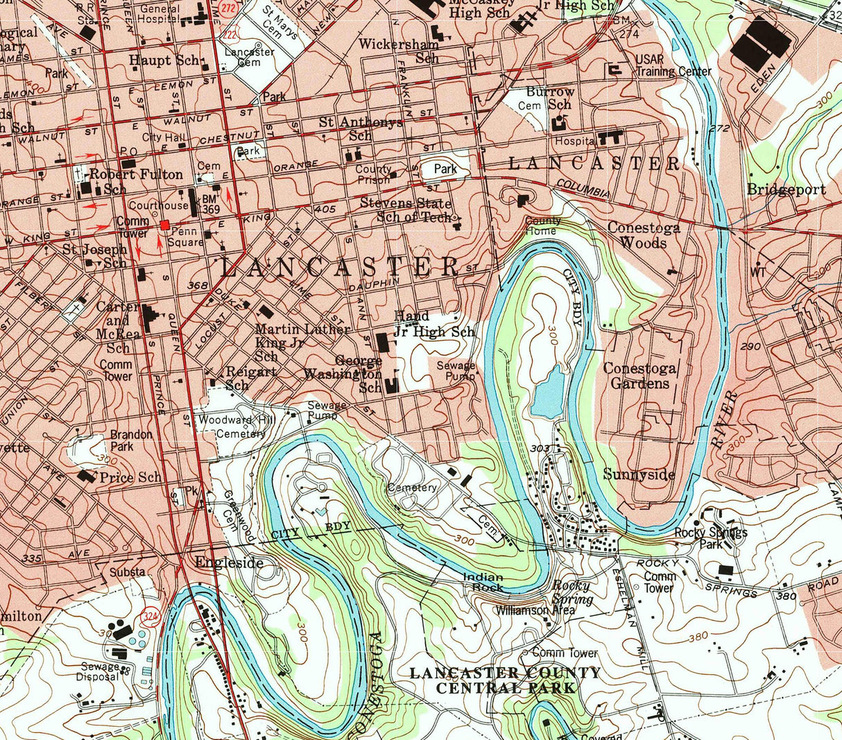 1995 Topo Map of Lancaster Pennsylvania