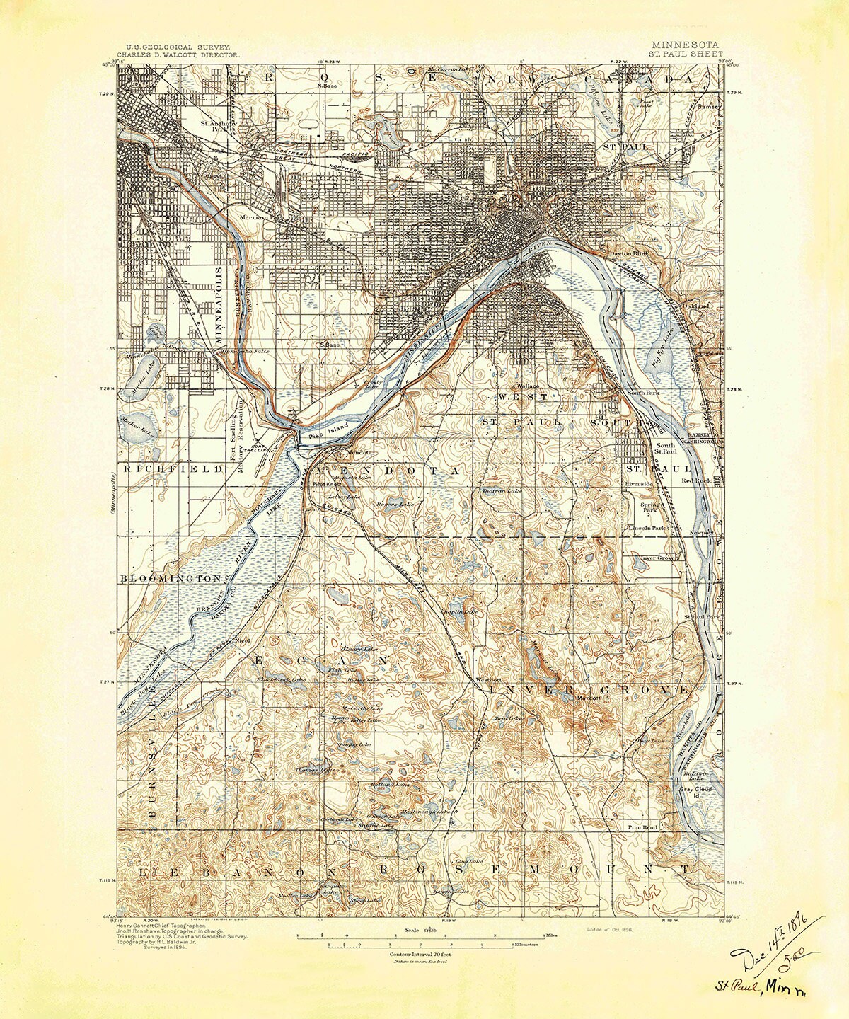 1896 Topo Map of Saint Paul Minnesota