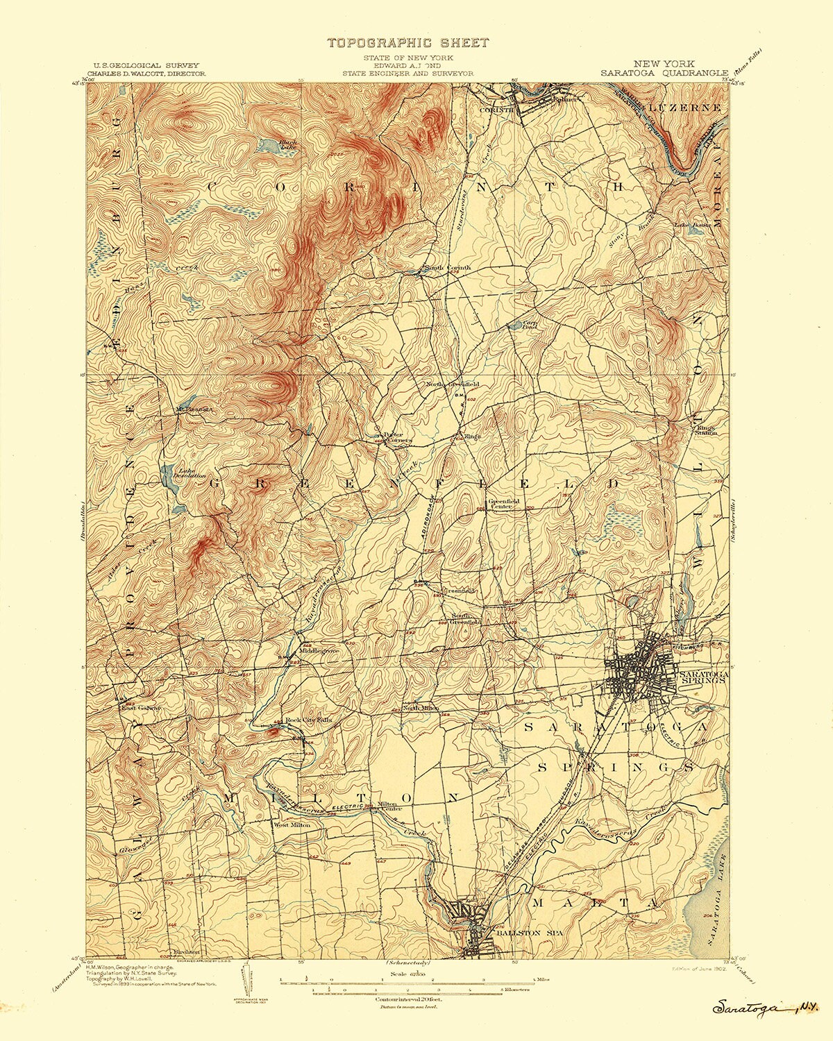 1902 Topo Map of Saratoga New York Saratoga Springs