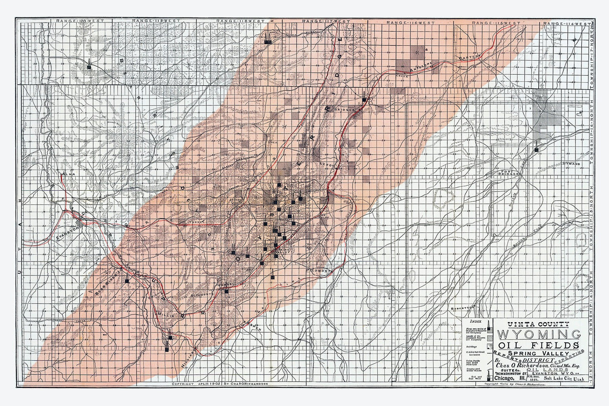 1903 Map of Uinta County Wyoming Oil Fields