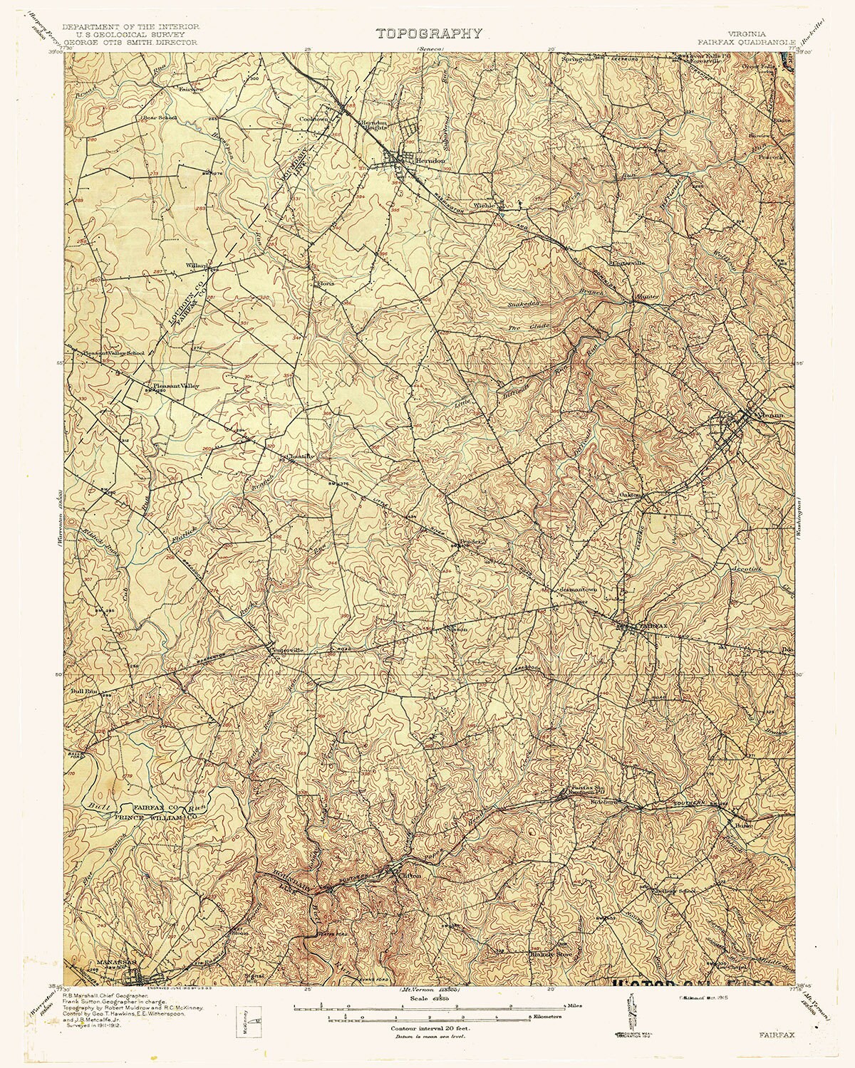 1915 Topo Map of Fairfax Virginia