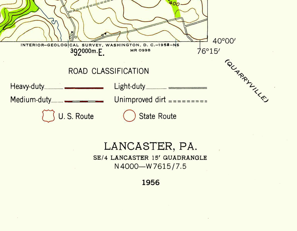 1956 Topo Map of Lancaster Pennsylvania